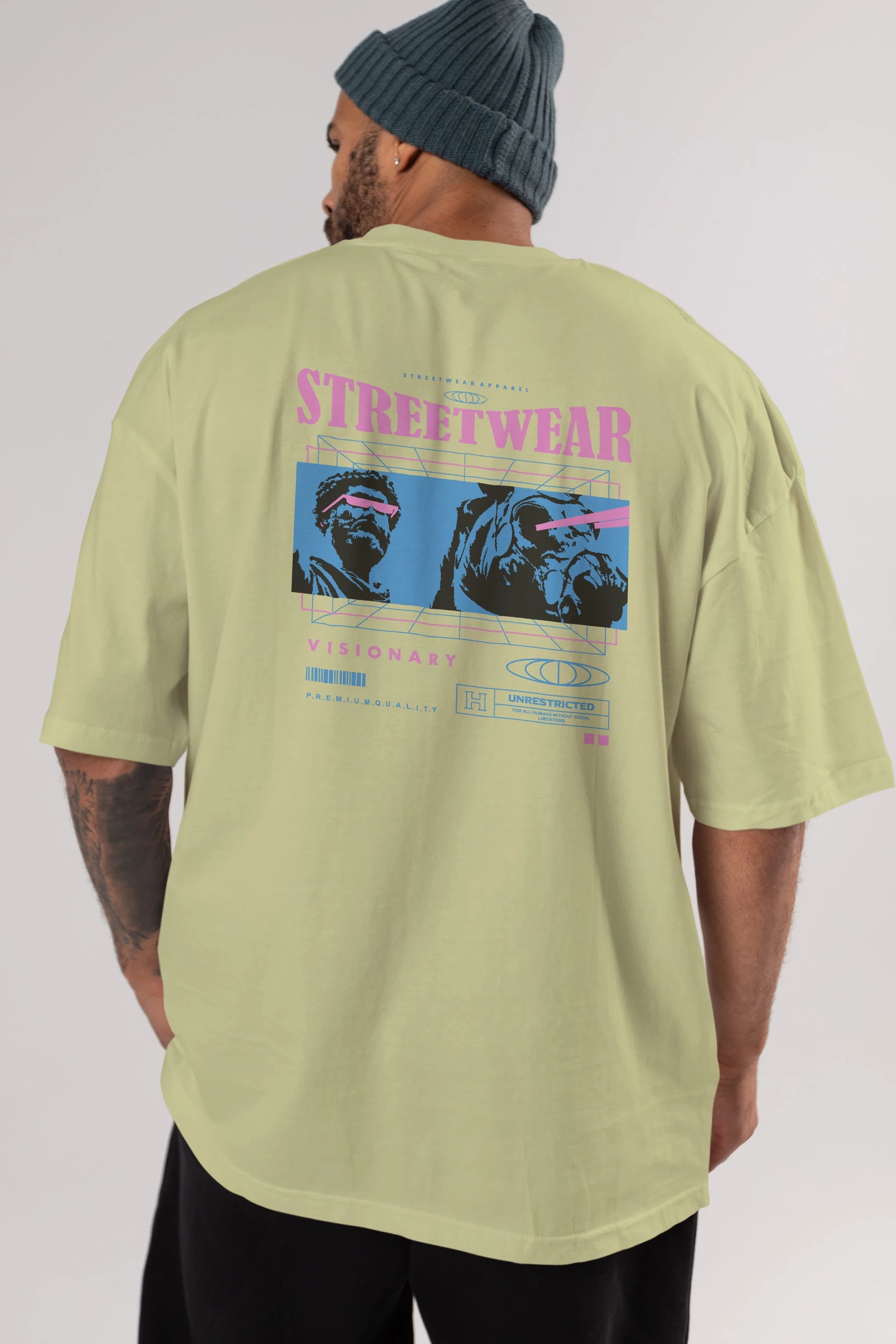 Streetwear Visionary Arka Baskılı Oversize t-shirt Erkek Kadın Unisex