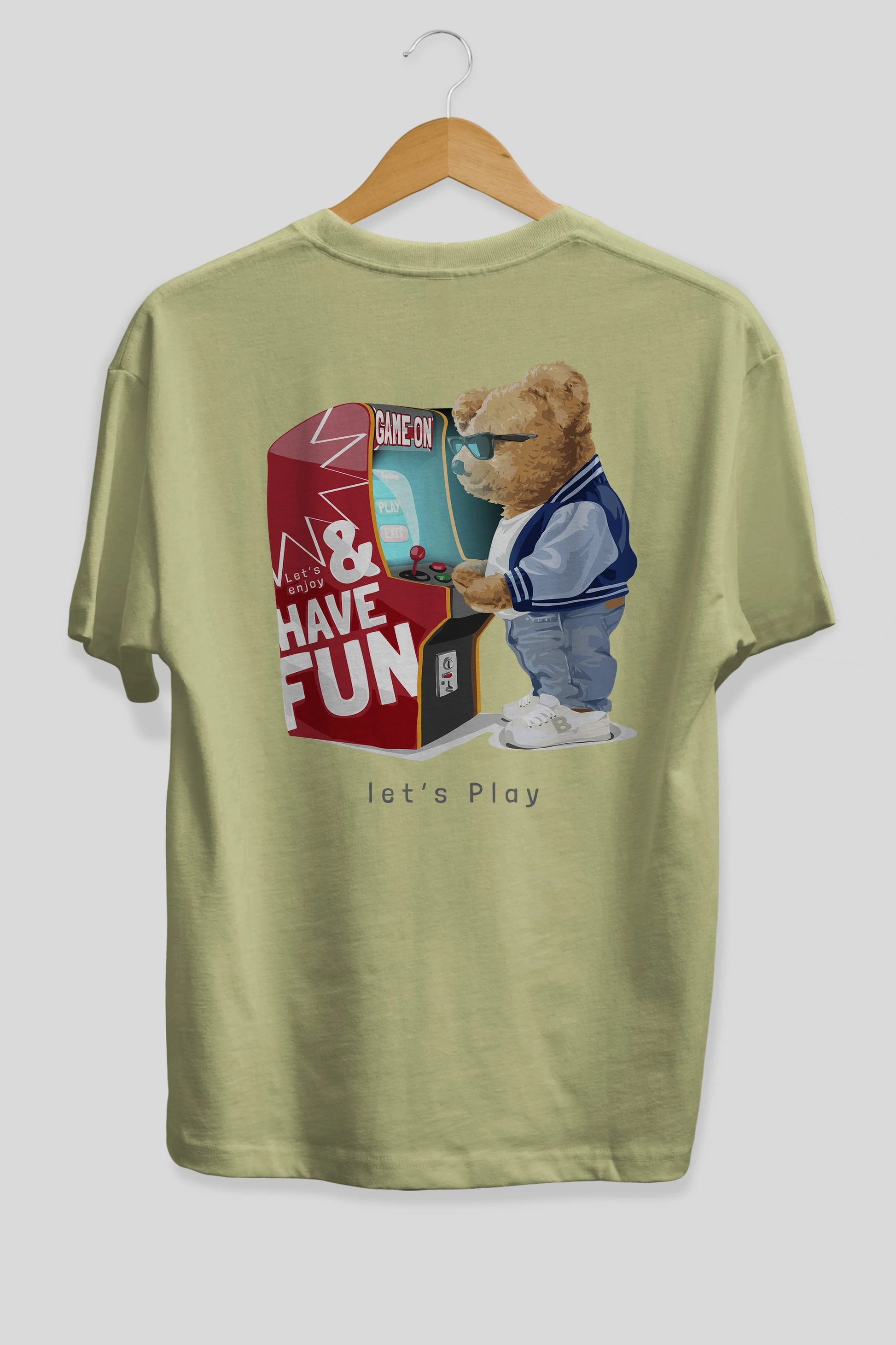 Teddy Bear Lets Play Arka Baskılı Oversize t-shirt Erkek Kadın Unisex %100 Pamuk