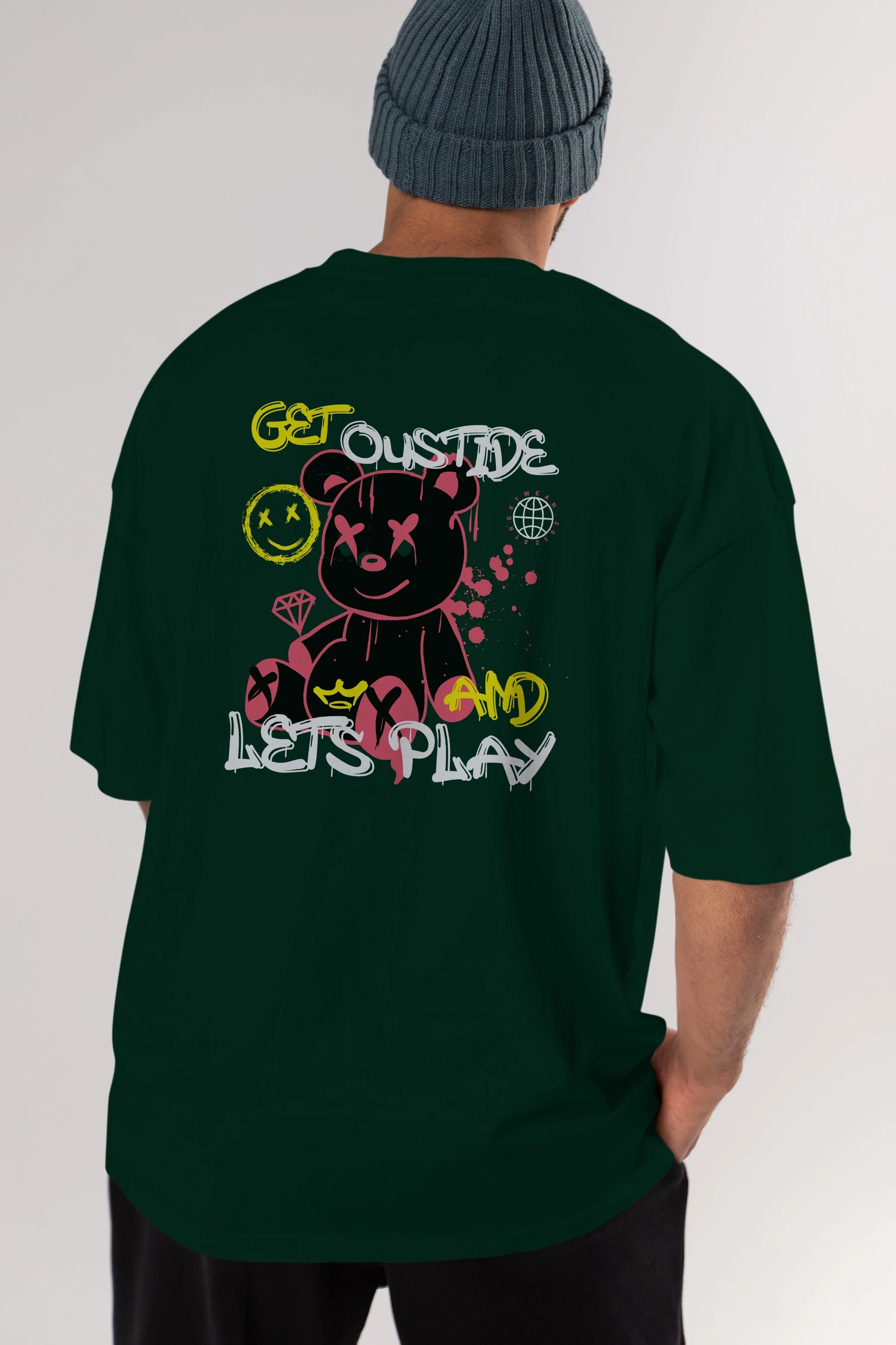 Get Outside Bear Arka Baskılı Oversize t-shirt Erkek Kadın Unisex