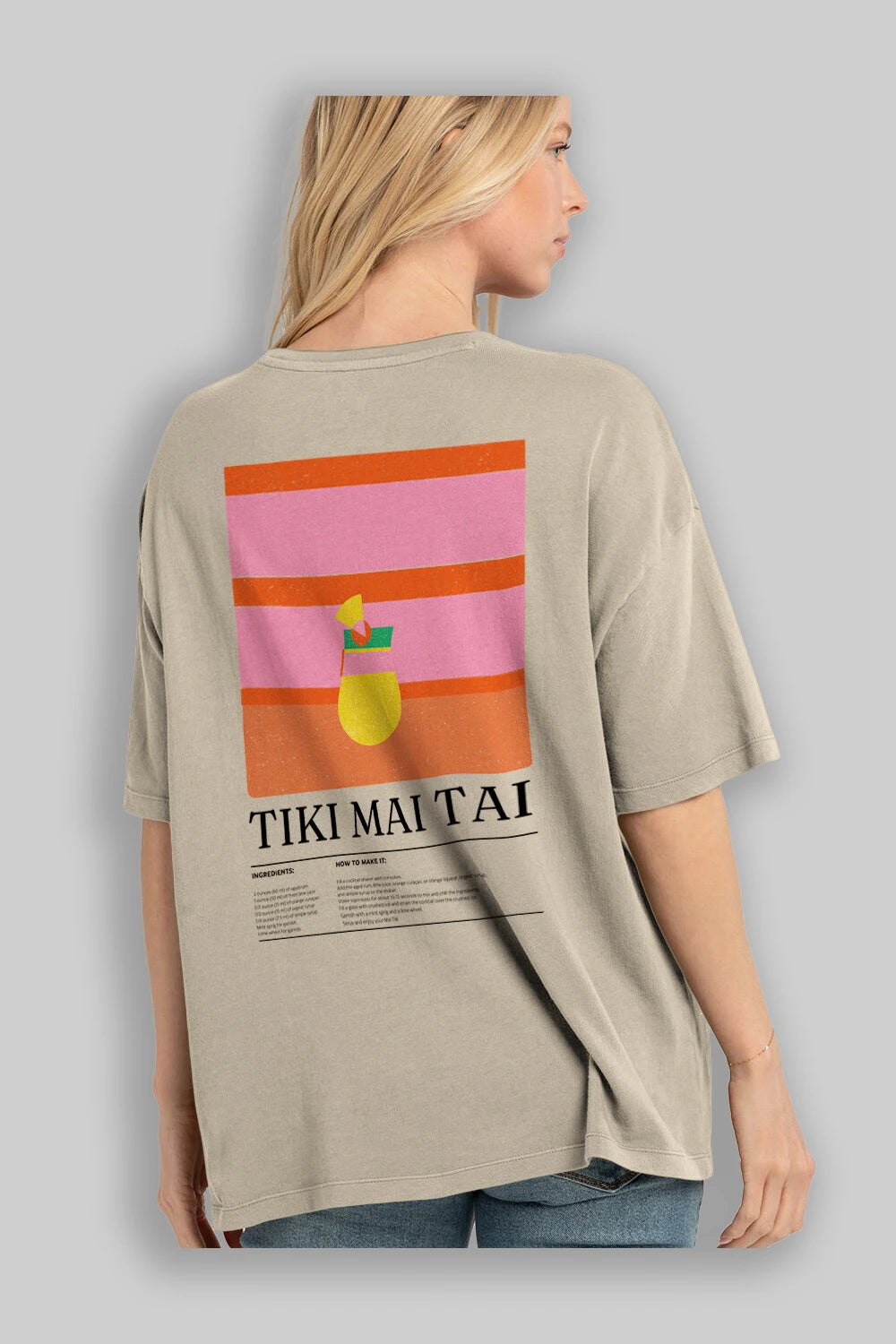 Tiki Mai Tai Kokteyl Serisi Arka Baskılı Oversize t-shirt Erkek Kadın %100 Pamuk Bisiklet Yaka tişort