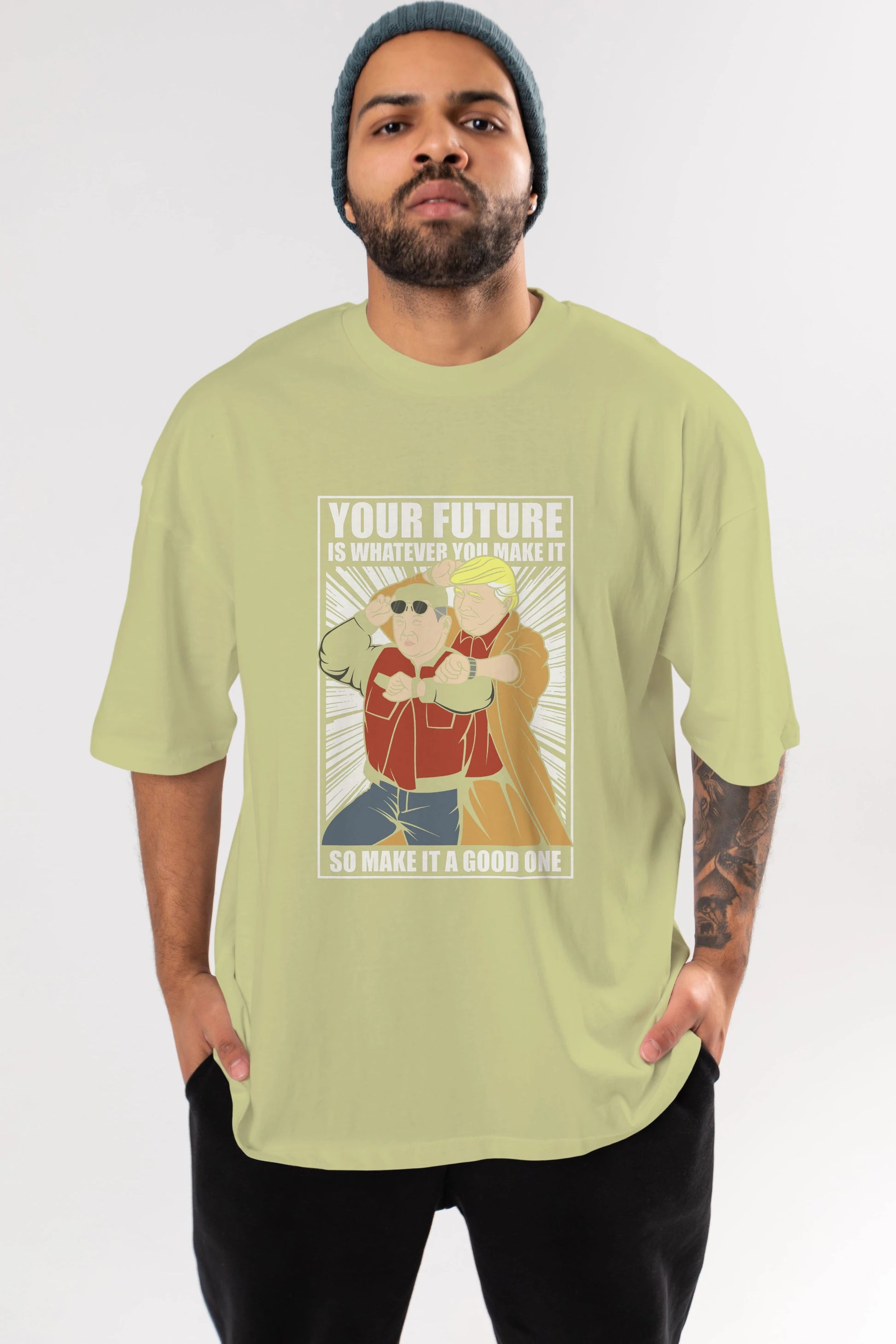 Back To The Future Jong Un Trump Ön Baskılı Oversize t-shirt Erkek Kadın Unisex %100 Pamuk tişort