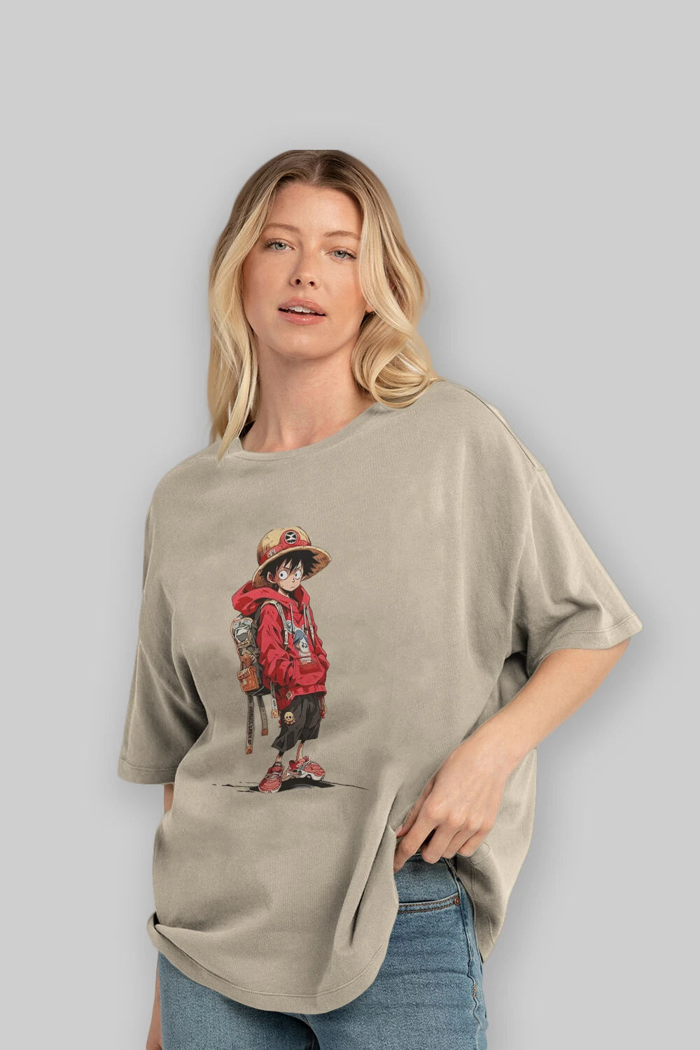 One Piece Ön Baskılı Oversize t-shirt Erkek Kadın Unisex %100 Pamuk Bisiklet Yaka tişort