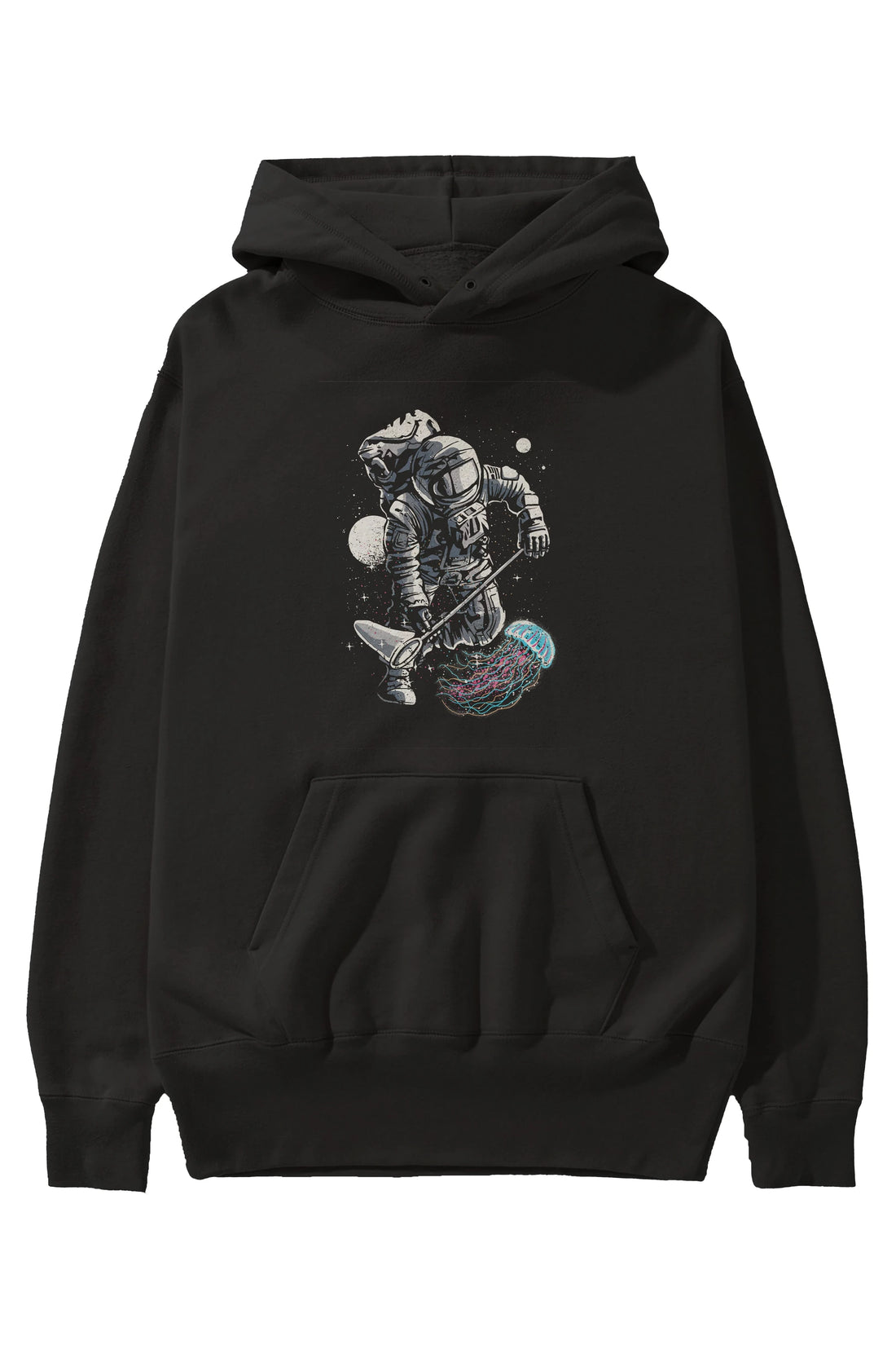 Astronaut Jellyfish Ön Baskılı Hoodie Oversize Kapüşonlu Sweatshirt Erkek Kadın Unisex