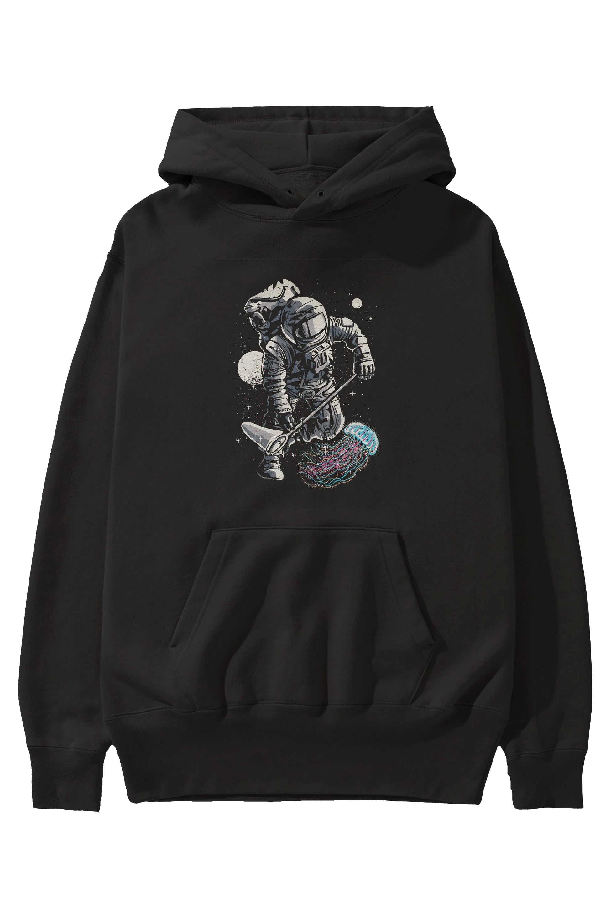 Astronaut Jellyfish Ön Baskılı Hoodie Oversize Kapüşonlu Sweatshirt Erkek Kadın Unisex