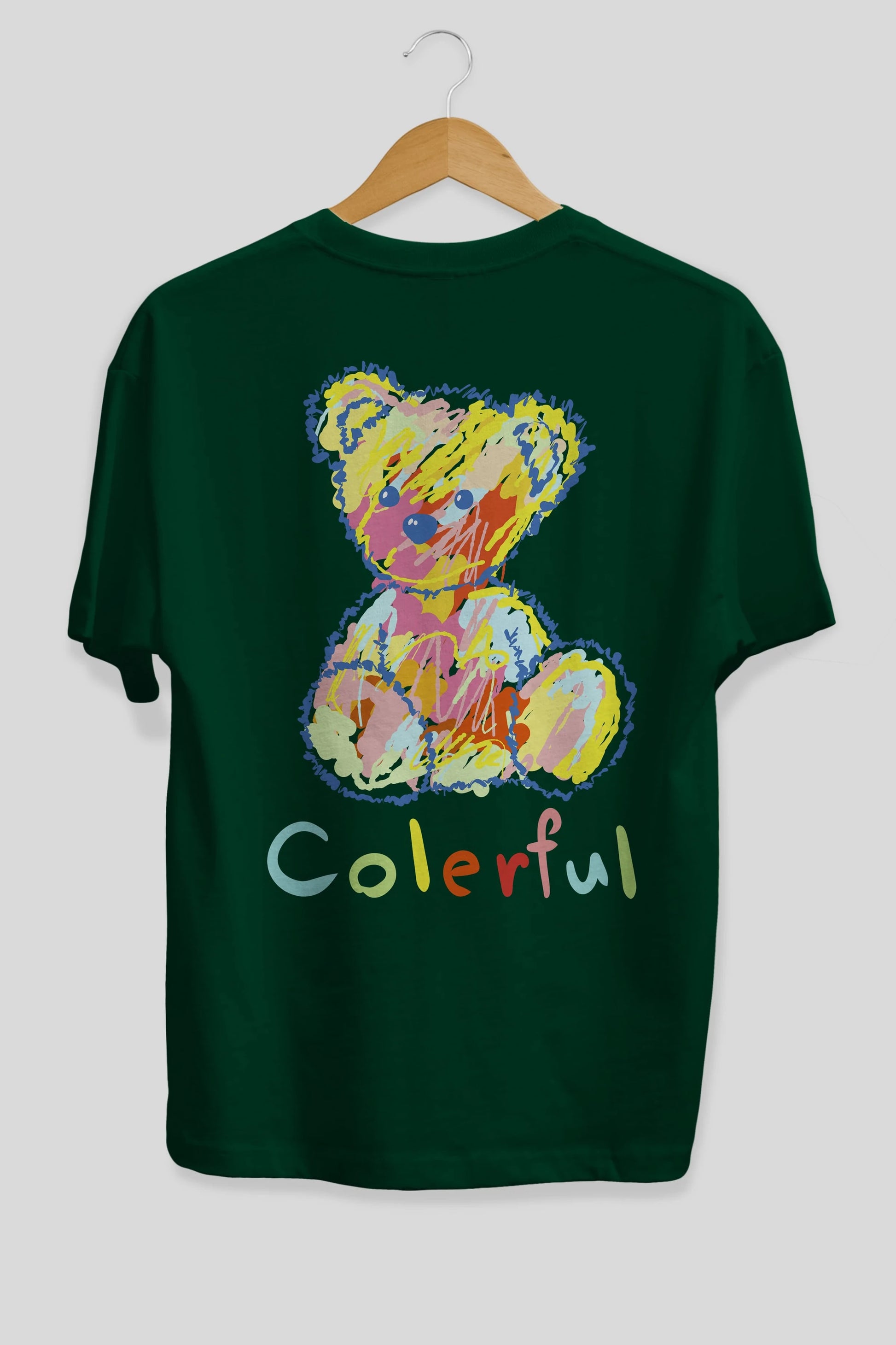 Colerful Bear Arka Baskılı Oversize t-shirt Erkek Kadın Unisex
