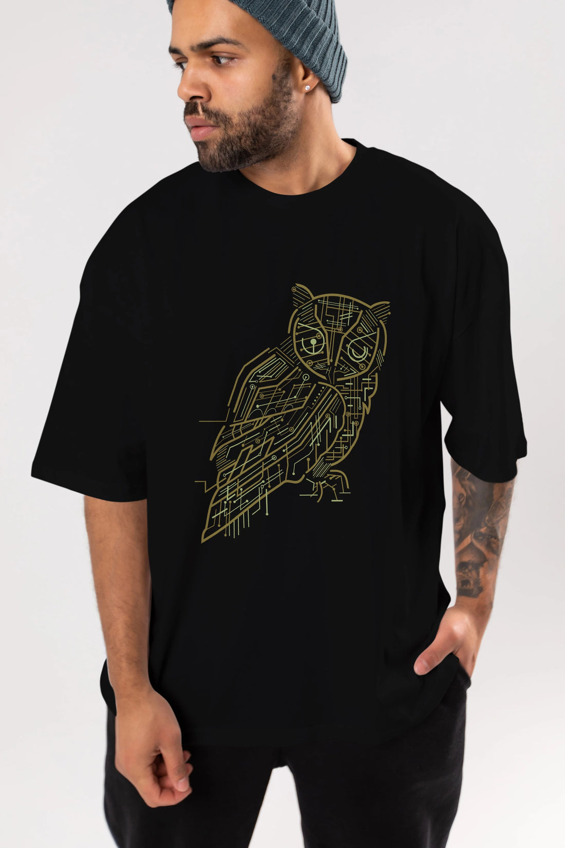 Electrical Owl Ön Baskılı Oversize t-shirt %100 pamuk Erkek Kadın Unisex