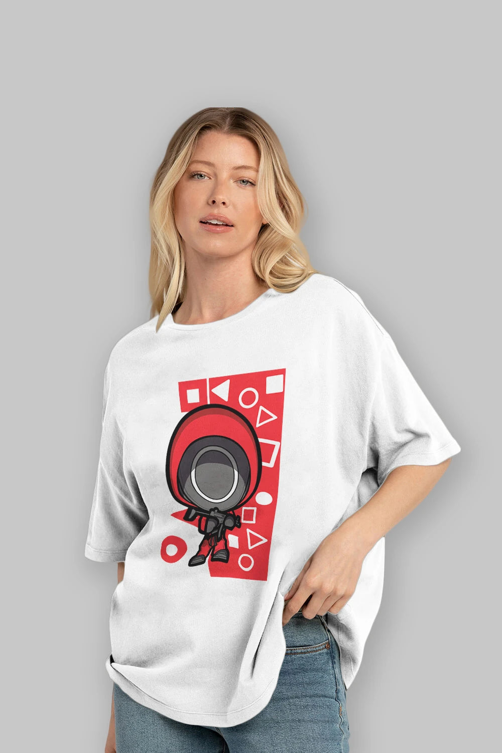 Squid Game (4) Ön Baskılı Oversize t-shirt Erkek Kadın Unisex %100 Pamuk Bisiklet Yaka tişort