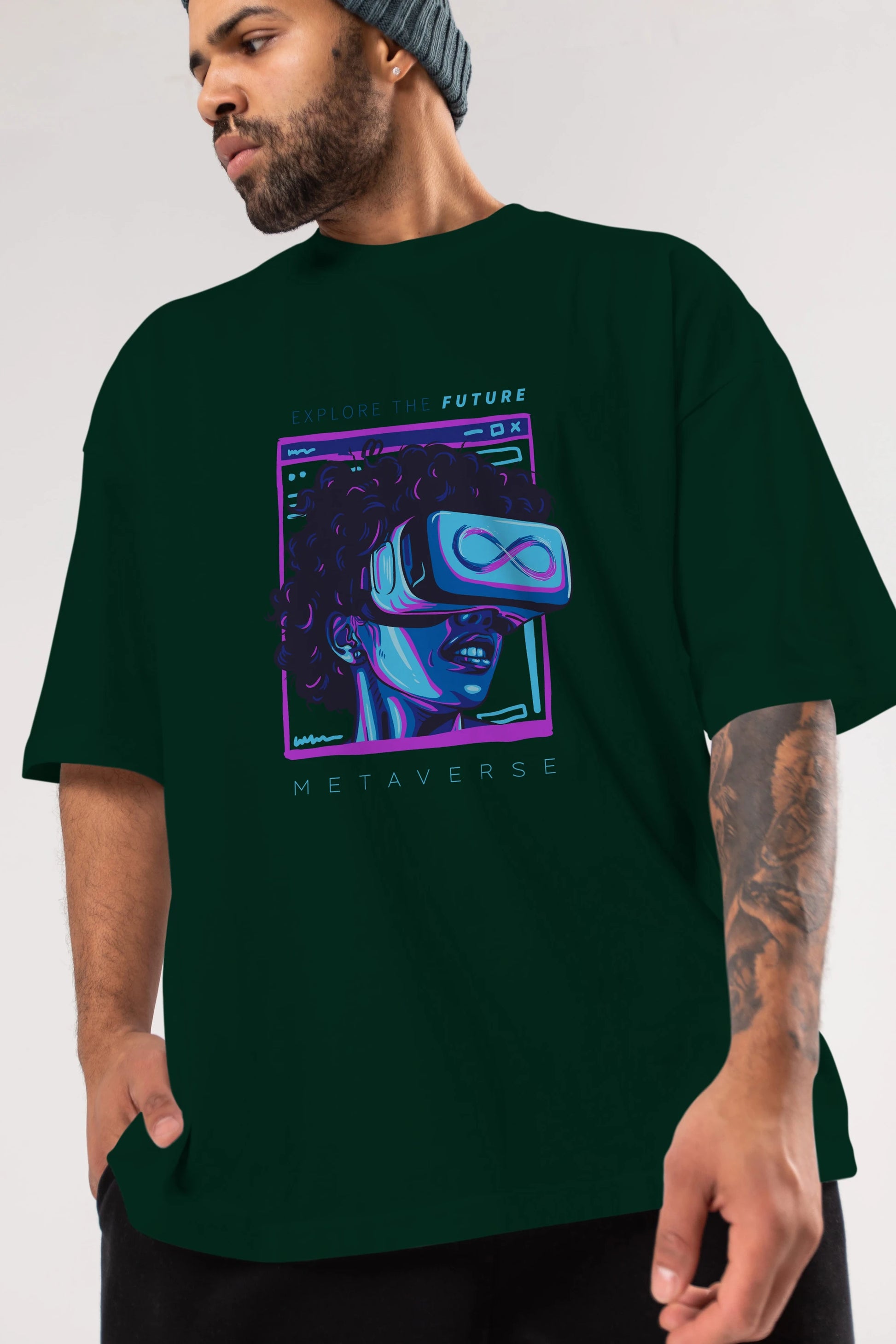 Metaverse Ön Baskılı Oversize t-shirt Erkek Kadın Unisex