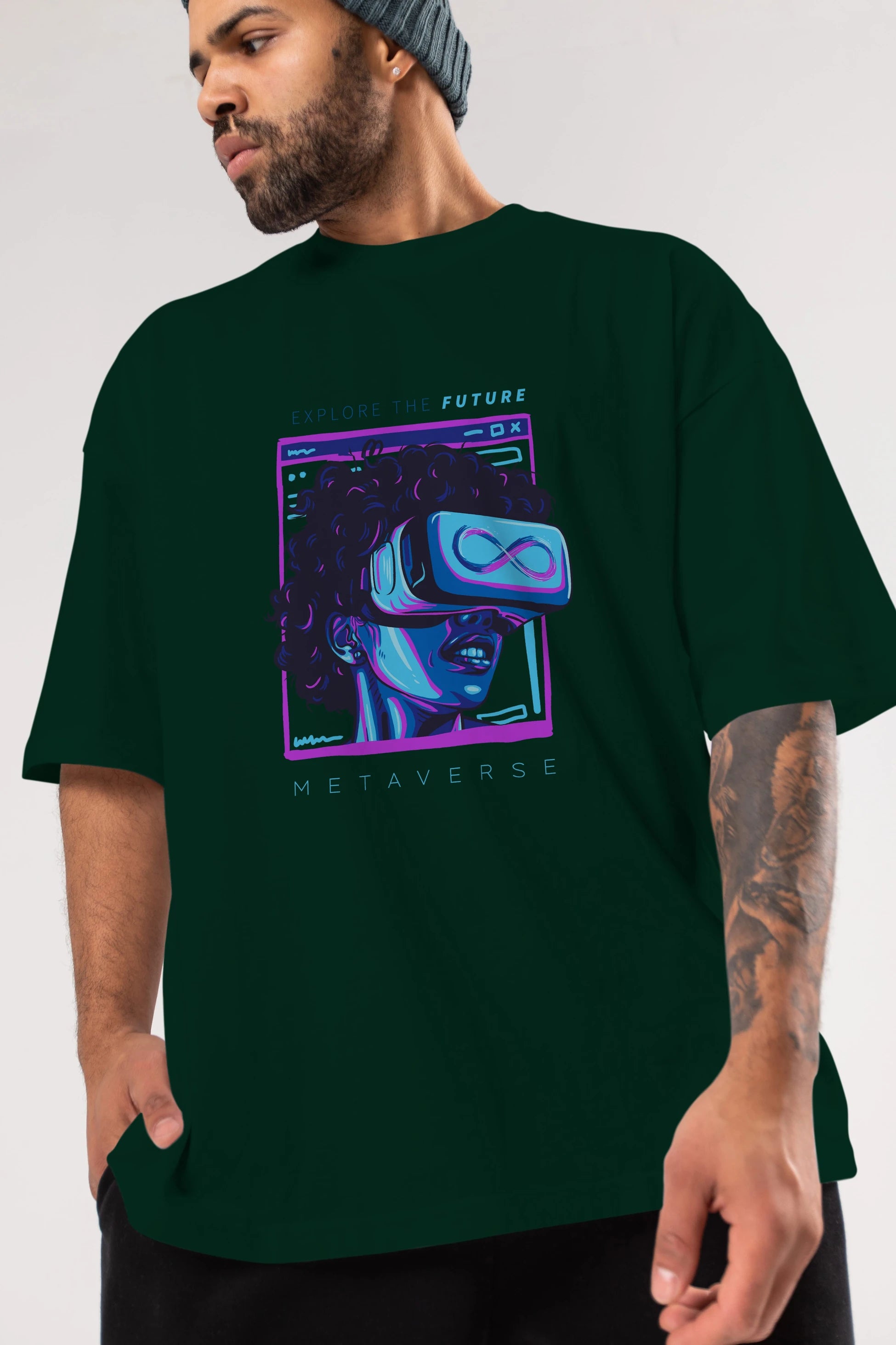 Metaverse Ön Baskılı Oversize t-shirt Erkek Kadın Unisex