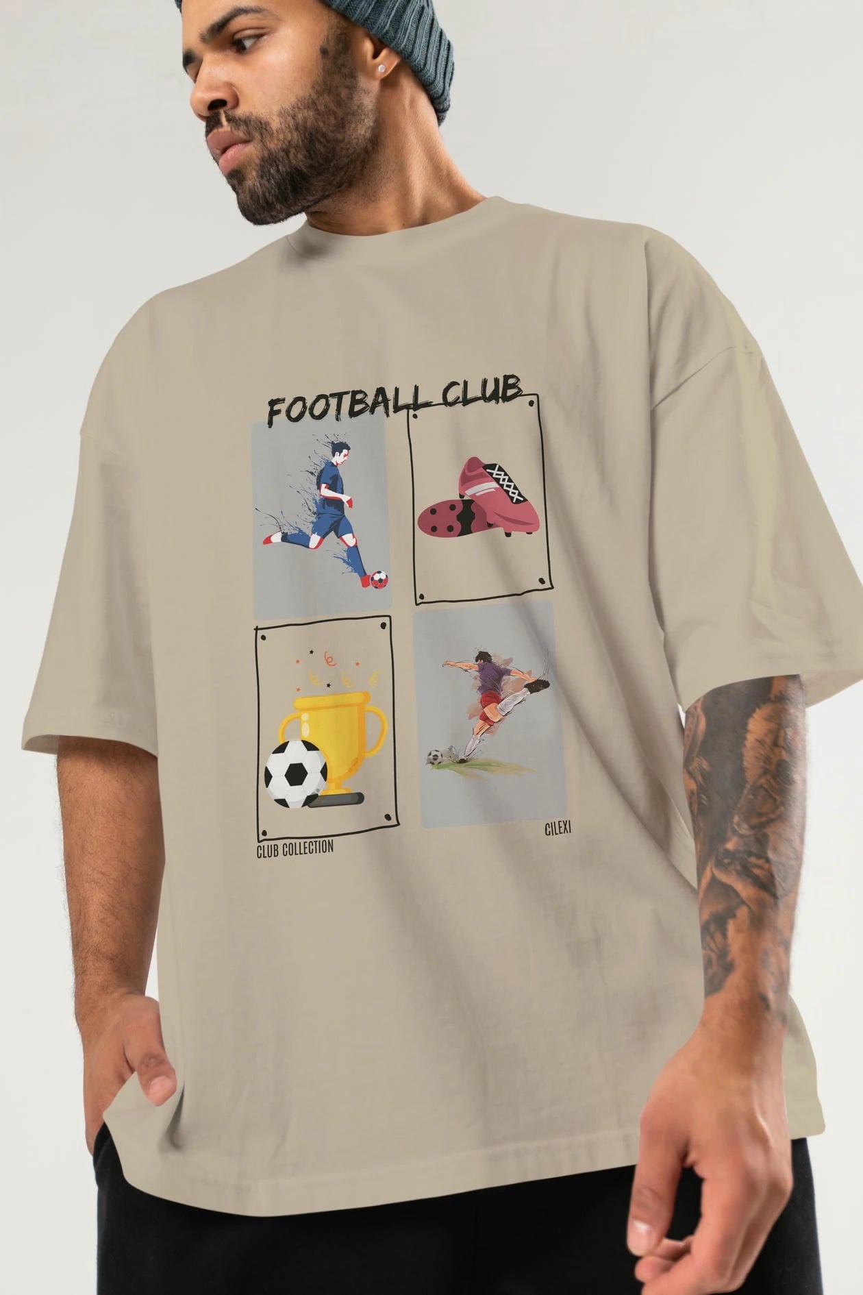Football Club ön Baskılı Oversize t-shirt Erkek Kadın %100 Pamuk Bisiklet Yaka tişort