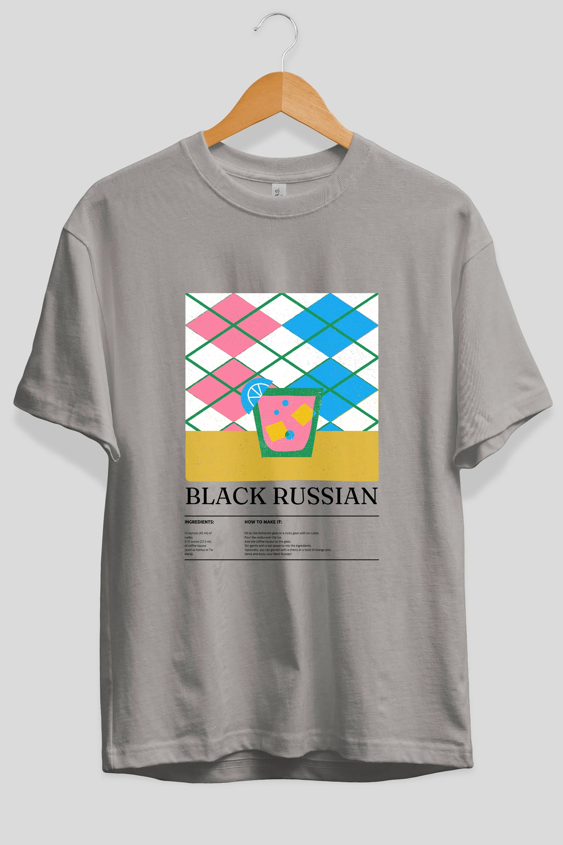 Black Russian Kokteyl Ön Baskılı Oversize t-shirt Erkek Kadın %100 Pamuk Bisiklet Yaka tişort