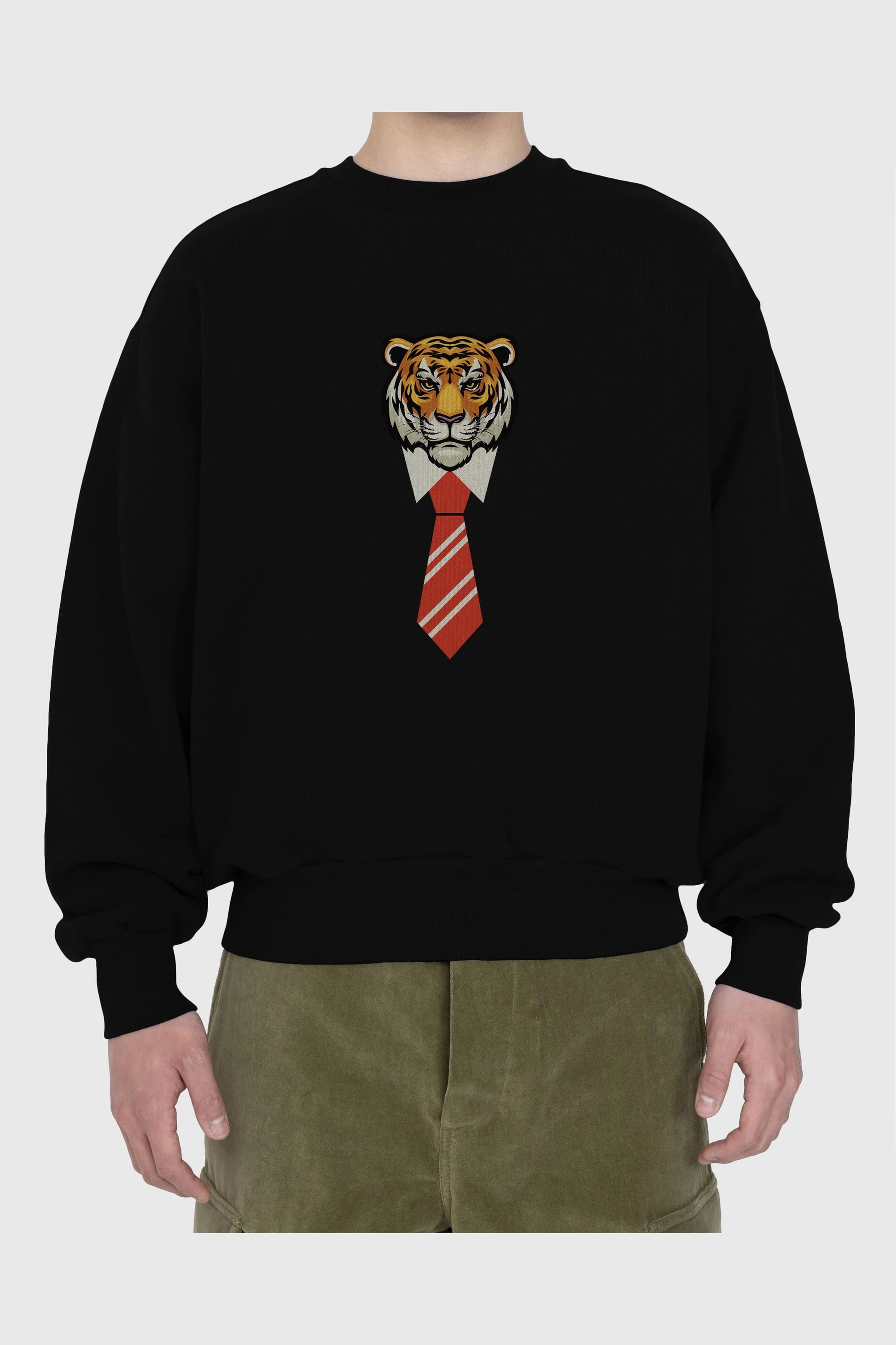 Tiger With Tie Ön Baskılı Oversize Sweatshirt Erkek Kadın Unisex