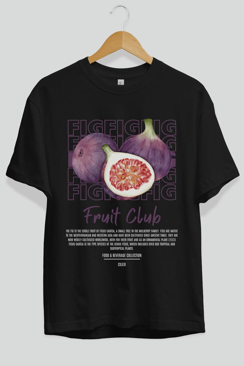 Fig Ön Baskılı Oversize t-shirt Erkek Kadın Pamuk Bisiklet Yaka tişort