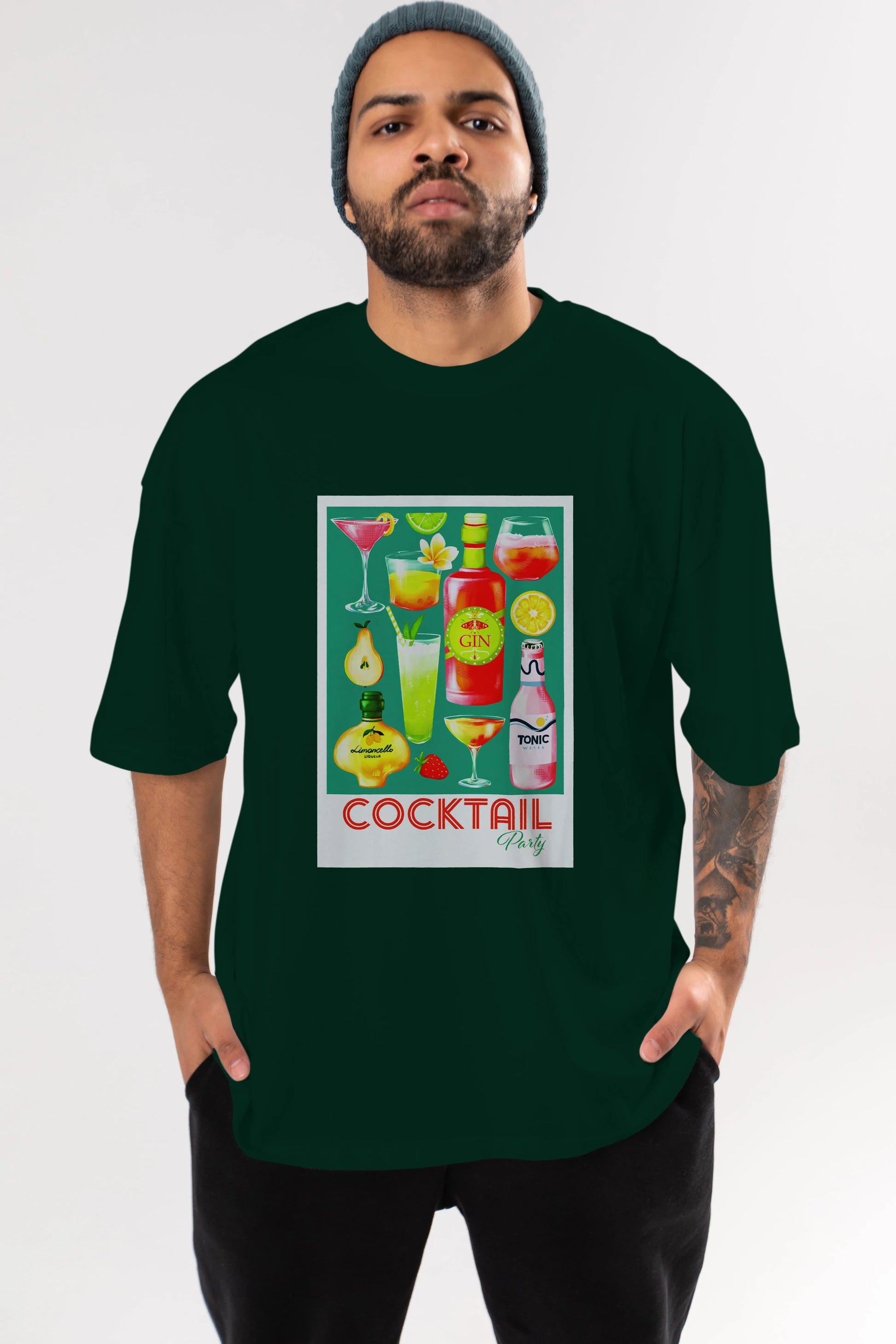 Cocktail Party 2 Ön Baskılı Oversize t-shirt Erkek Kadın Unisex %100 Pamuk Bisiklet Yaka tişort