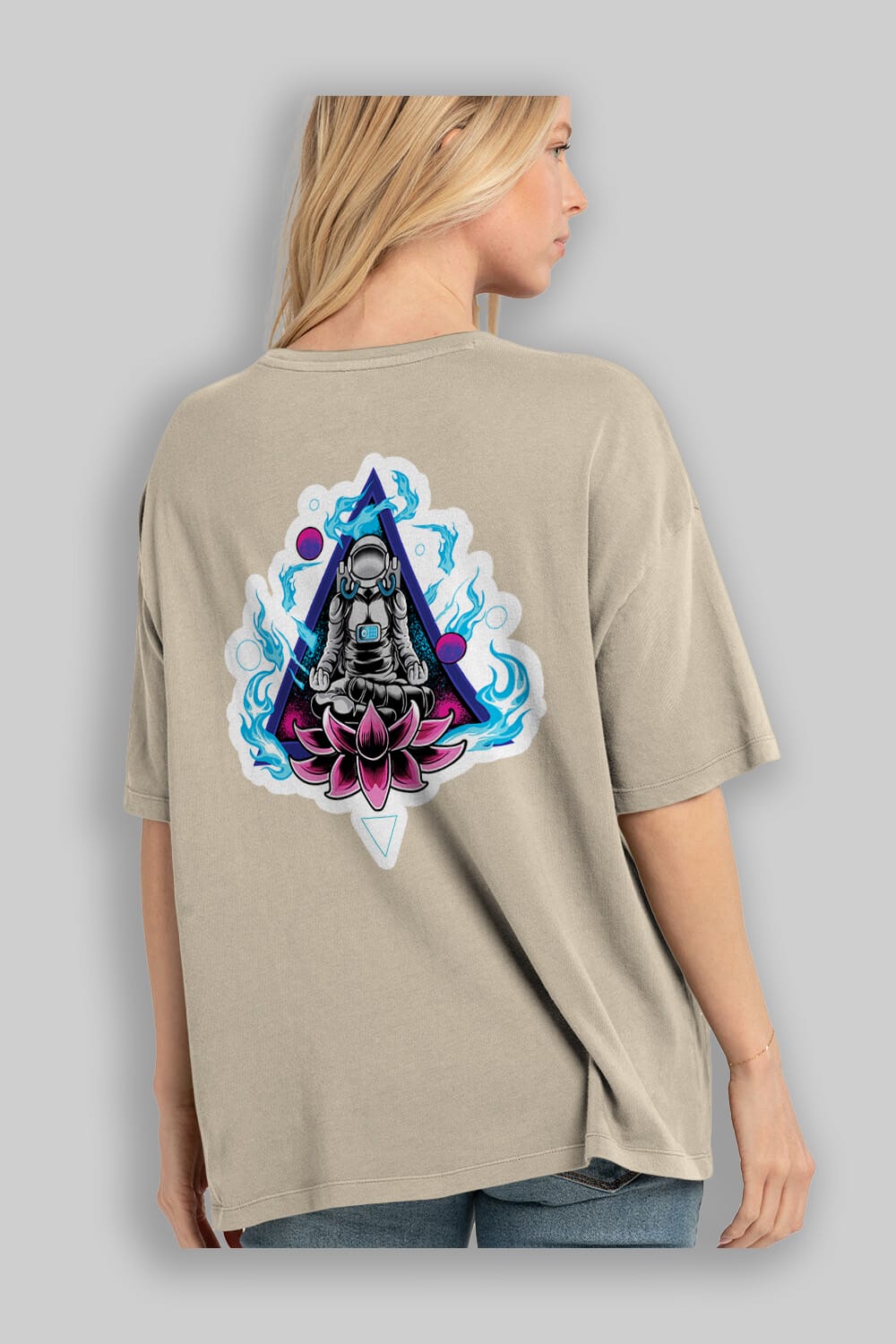 Astronaut Meditation Sticker Arka Baskılı Oversize t-shirt Erkek Kadın Unisex