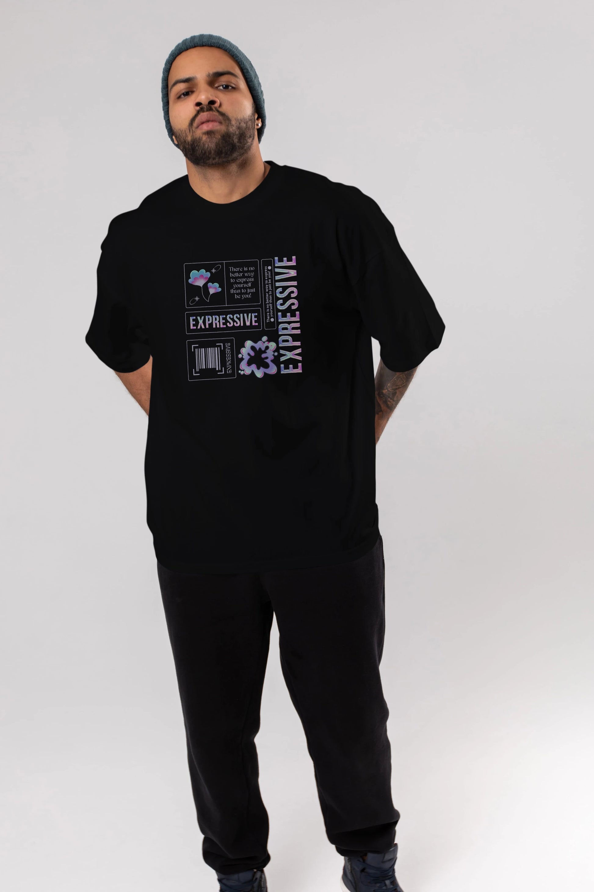 Expressive Streetwear Ön Baskılı Oversize t-shirt Erkek Kadın Unisex