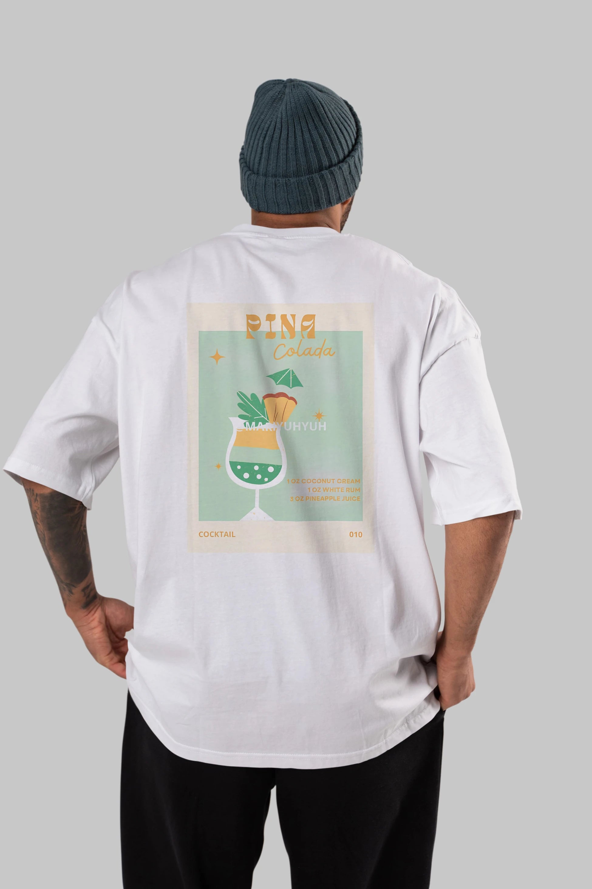 Pina Colada Arka Baskılı Oversize t-shirt Erkek Kadın Unisex %100 Pamuk Bisiklet Yaka tişort