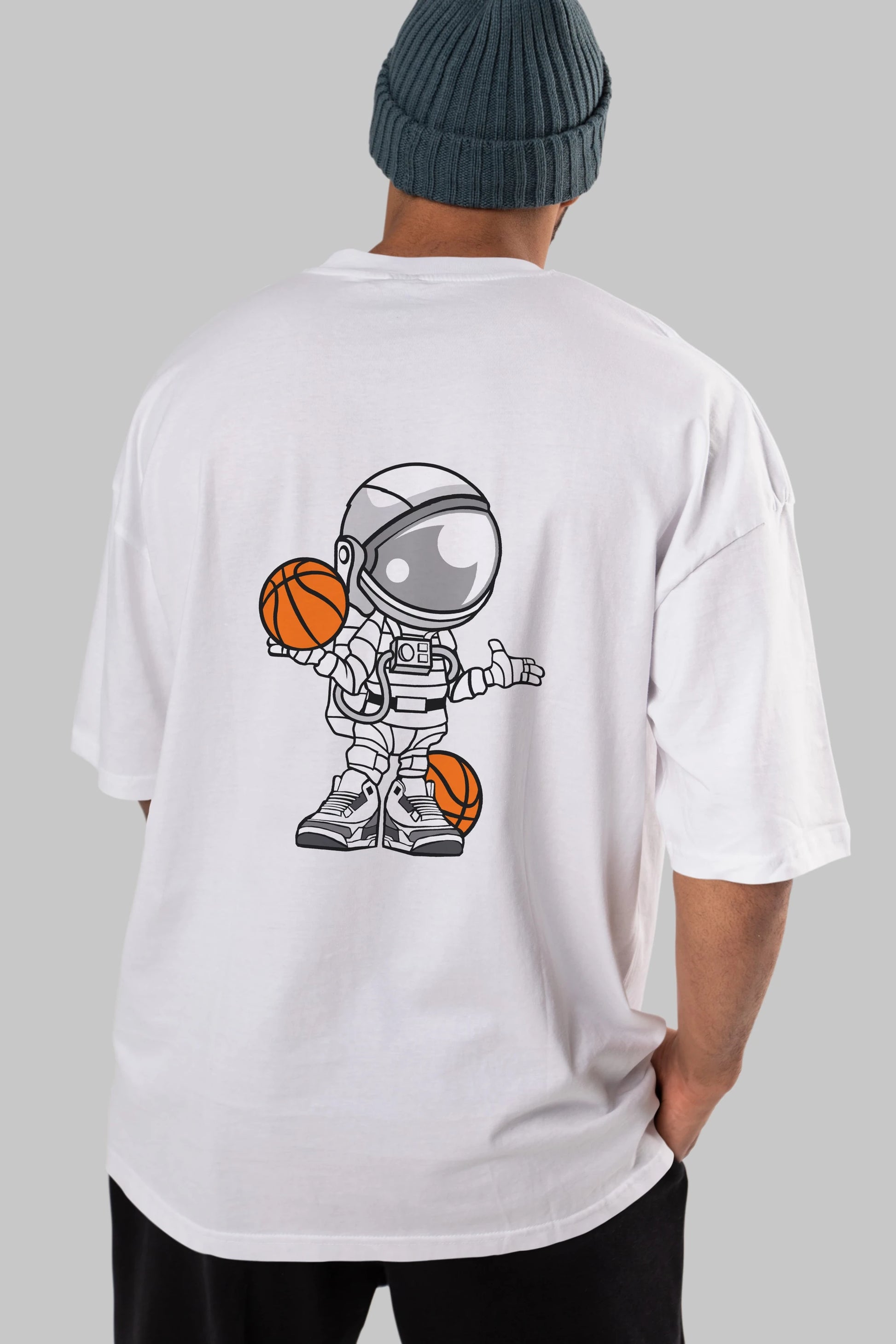 Astronaut Basketball Player Arka Baskılı Oversize t-shirt Erkek Kadın Unisex %100 Pamuk tişort