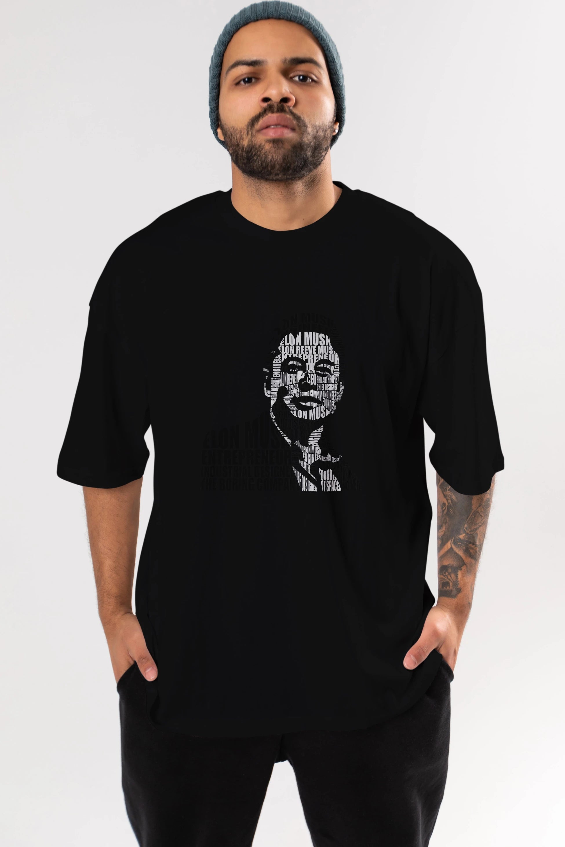 Elon Musk Calligram Ön Baskılı Oversize t-shirt %100 pamuk Erkek Kadın Unisex