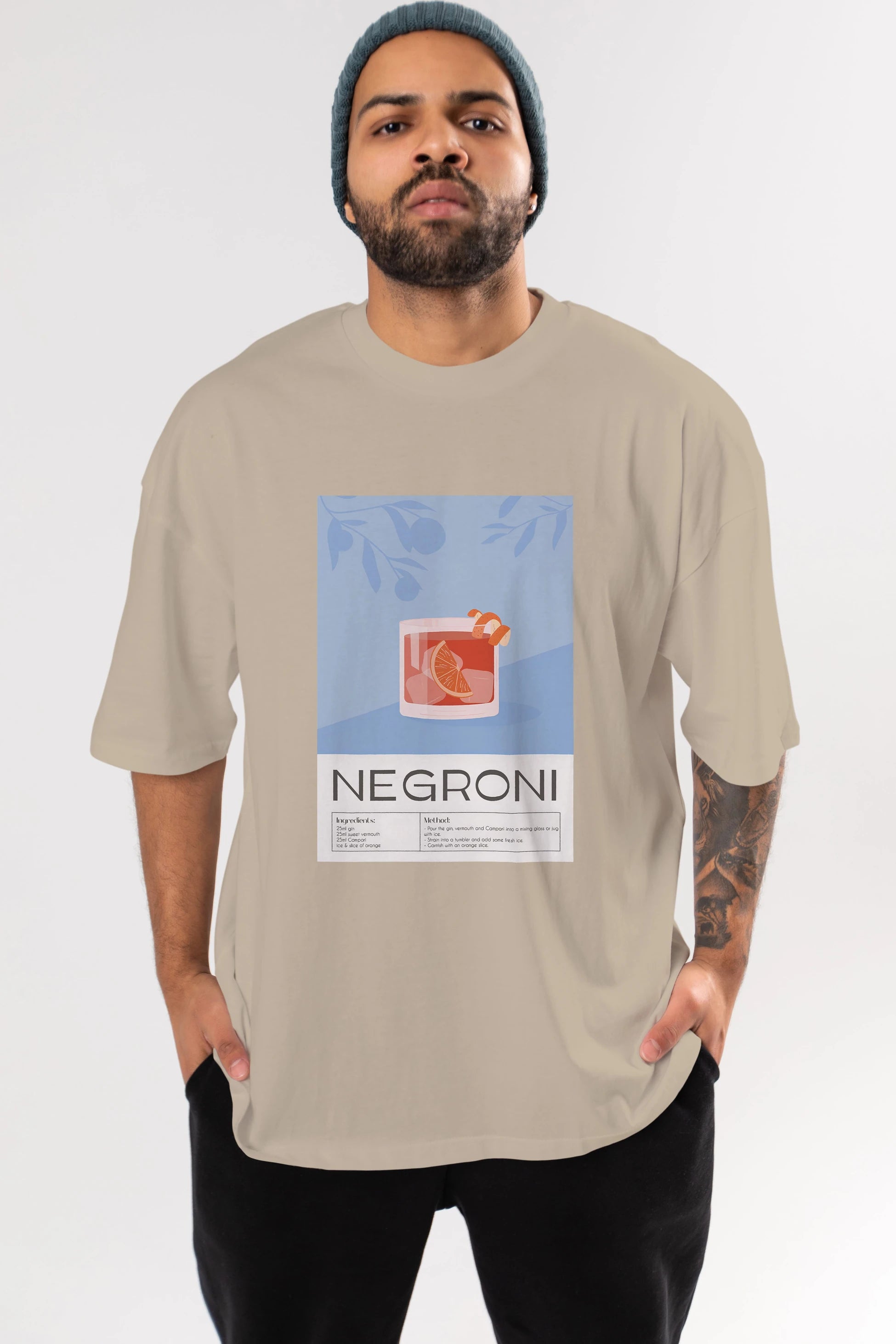 Negroni Ön Baskılı Oversize t-shirt Erkek Kadın Unisex %100 Pamuk Bisiklet Yaka tişort