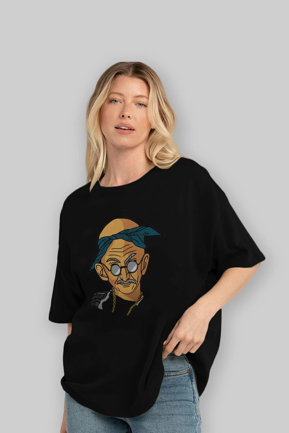 Tupac Gandhi Ön Baskılı Oversize t-shirt Erkek Kadın Unisex %100 Pamuk tişort