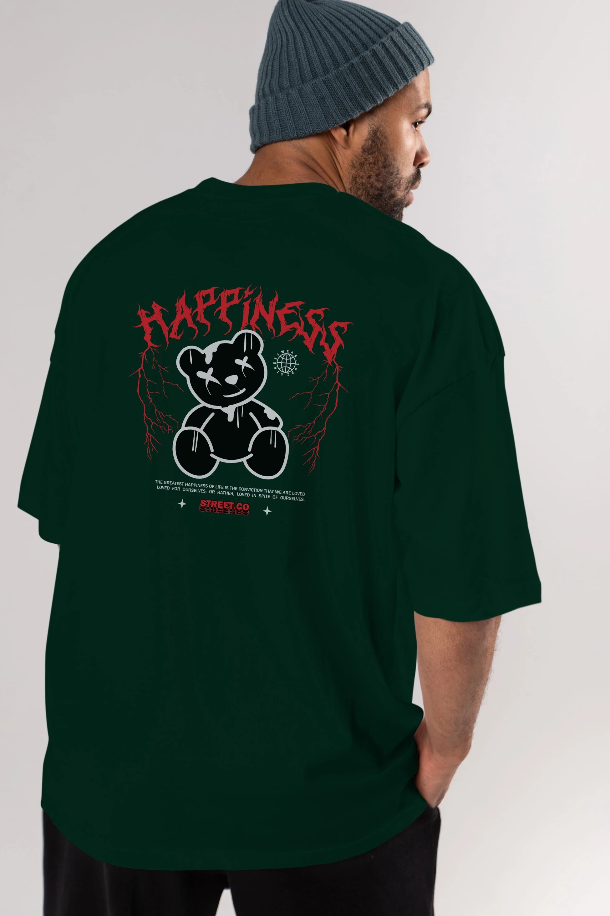 Happiness Bear Arka Baskılı Oversize t-shirt Erkek Kadın Unisex