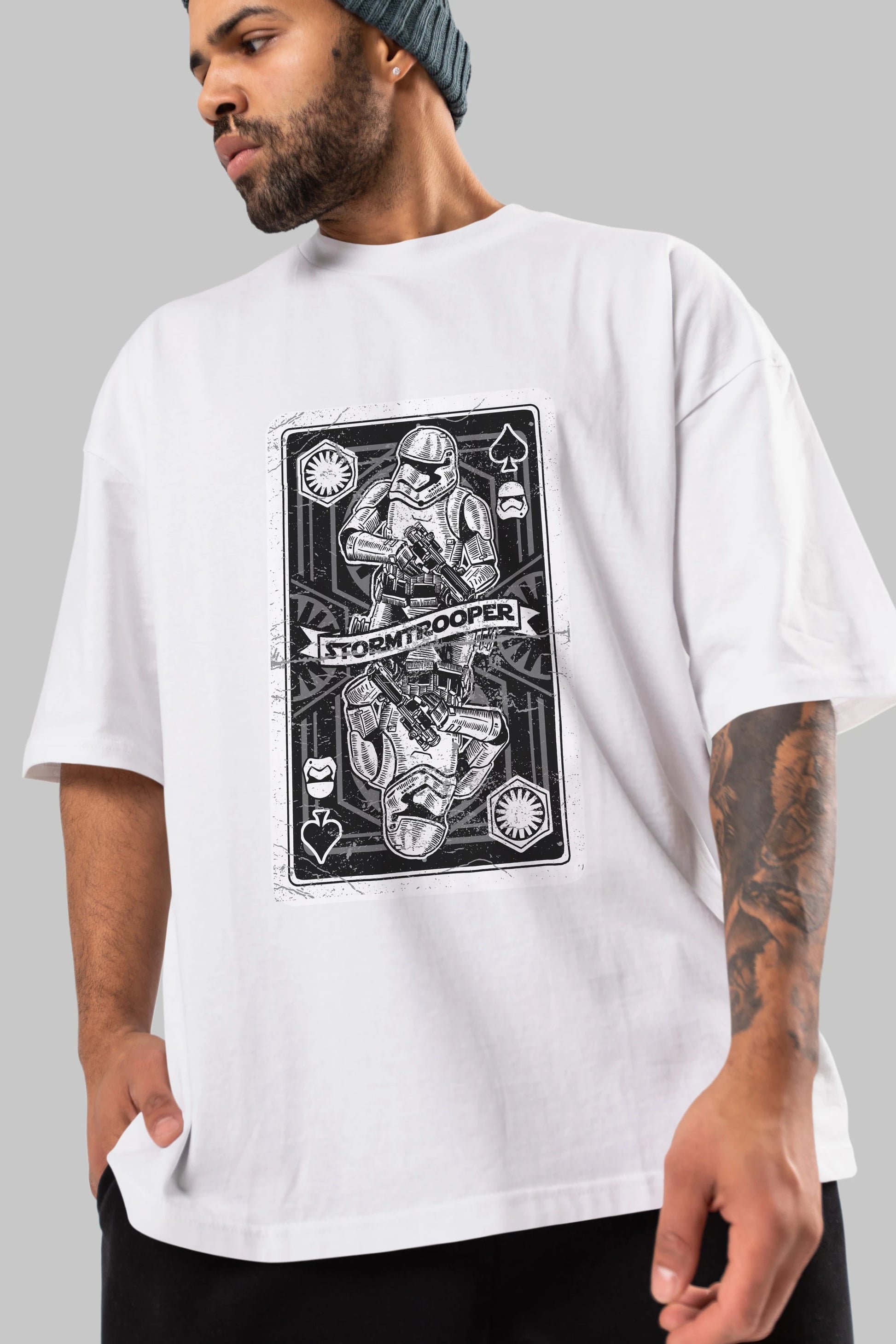 Stormtrooper Playing Card Ön Baskılı Oversize t-shirt Erkek Kadın Unisex %100 Pamuk tişort