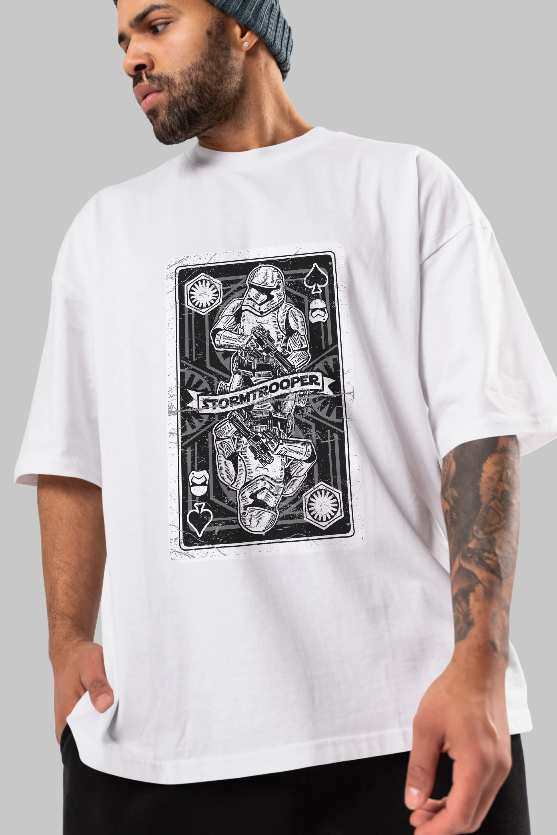 Stormtrooper Playing Card Ön Baskılı Oversize t-shirt Erkek Kadın Unisex %100 Pamuk tişort