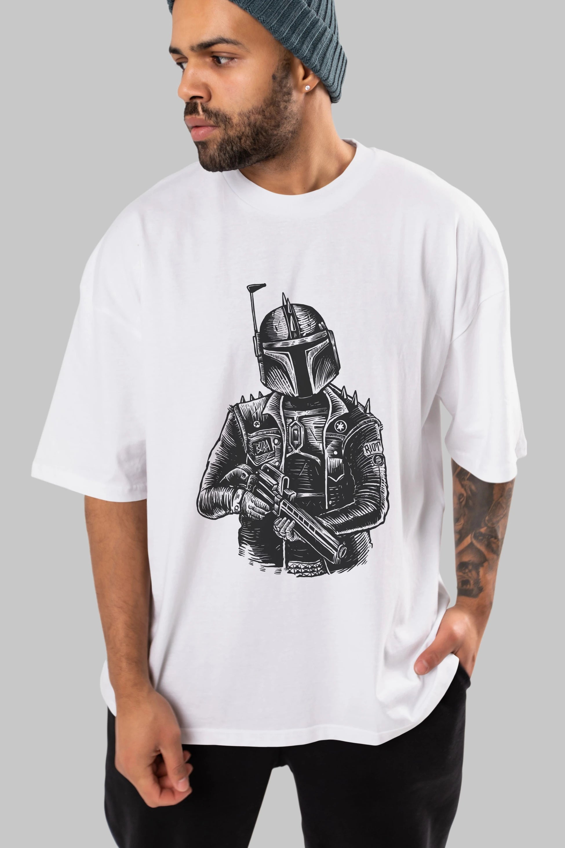 Boba Punk Ön Baskılı Oversize t-shirt Erkek Kadın Unisex %100 Pamuk tişort