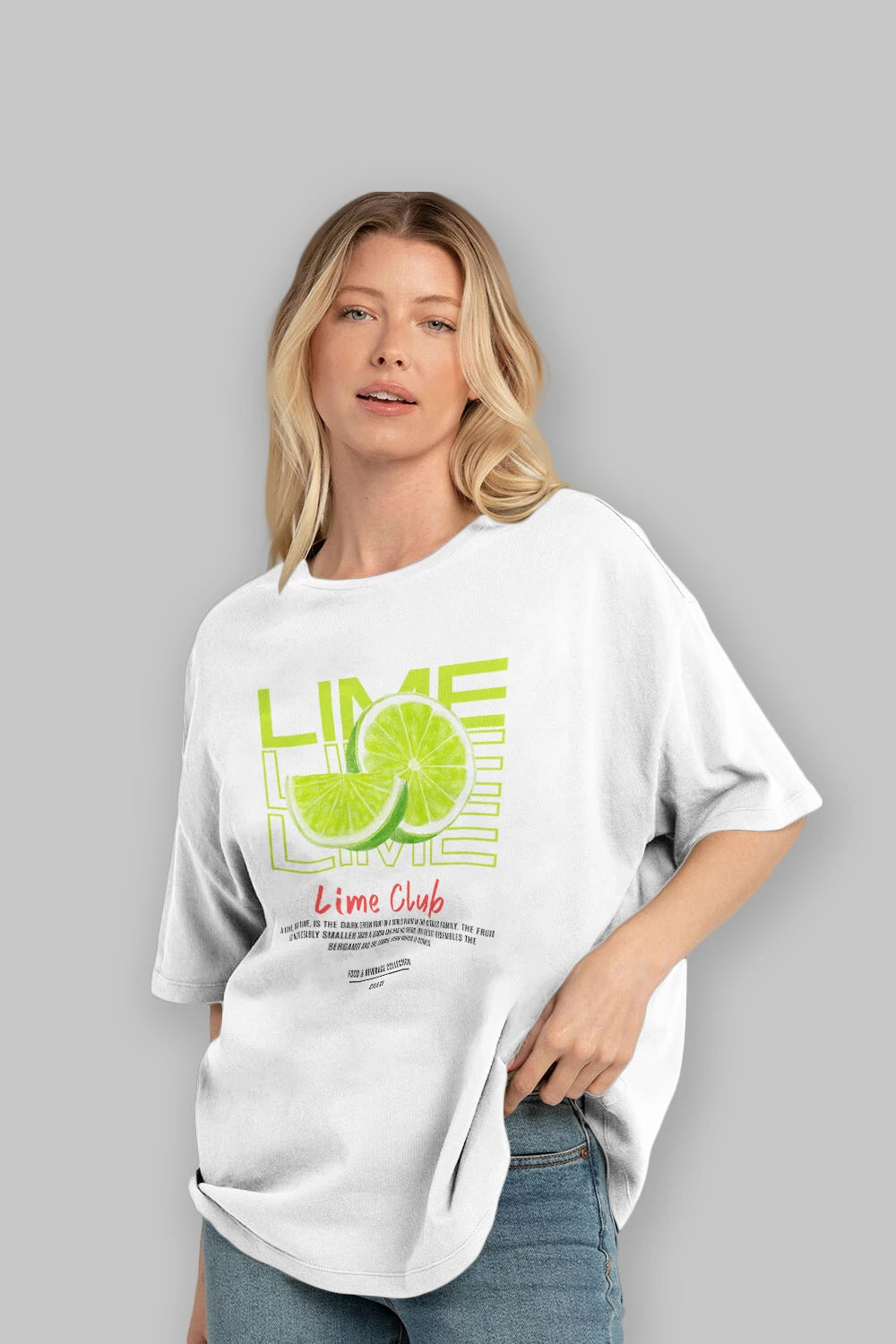 Lime Kokteyl Serisi ön Baskılı Oversize t-shirt Erkek Kadın %100 Pamuk Bisiklet Yaka tişort