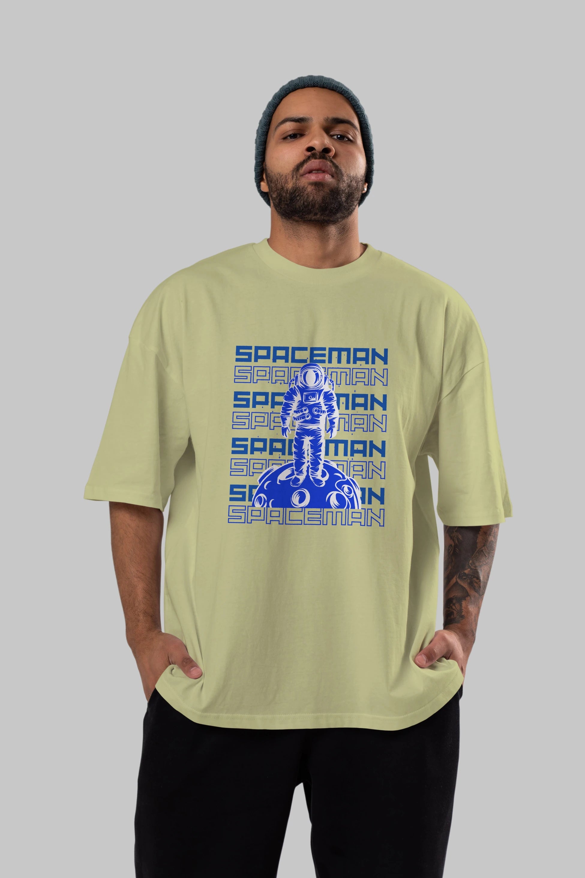 Spaceman Yazılı Ön Baskılı Oversize t-shirt Erkek Kadın Unisex