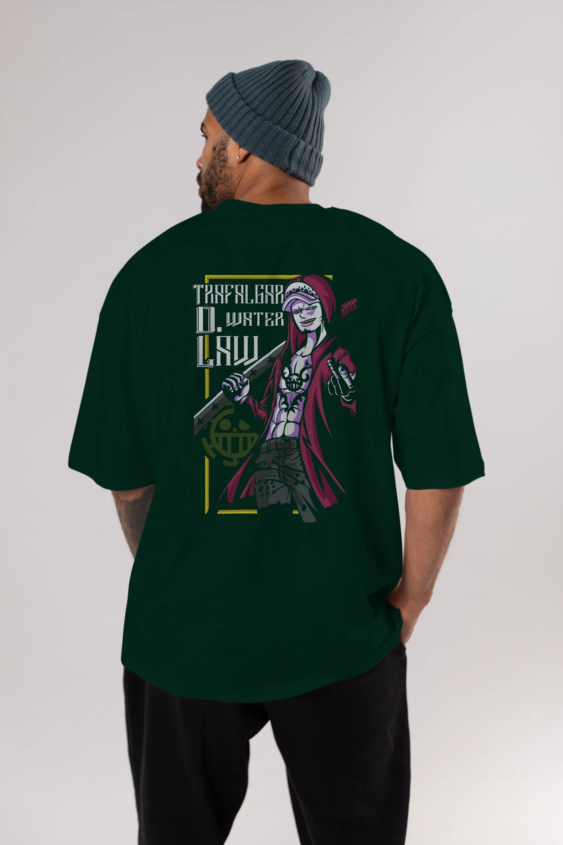 Trafalgar D. Water Law Anime Arka Baskılı Oversize t-shirt Erkek Kadın Unisex %100 pamuk tişort