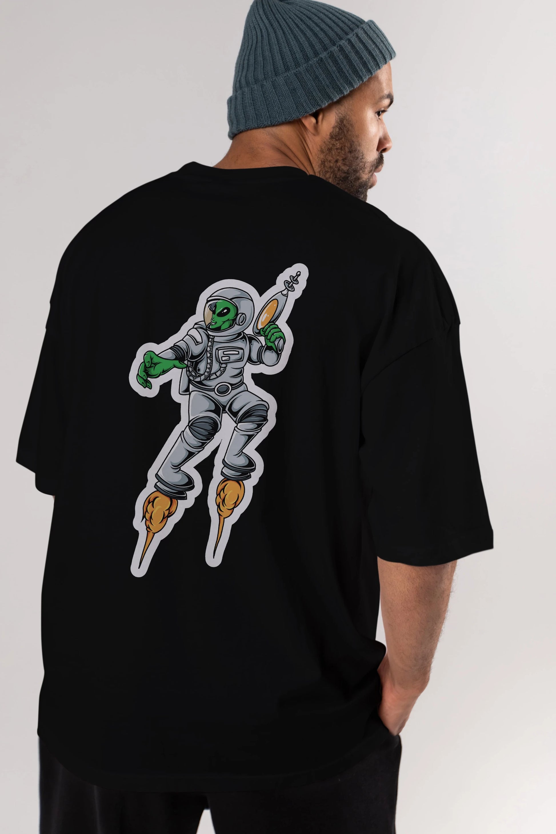 Alien Wars Sticker Arka Baskılı Oversize t-shirt Erkek Kadın Unisex