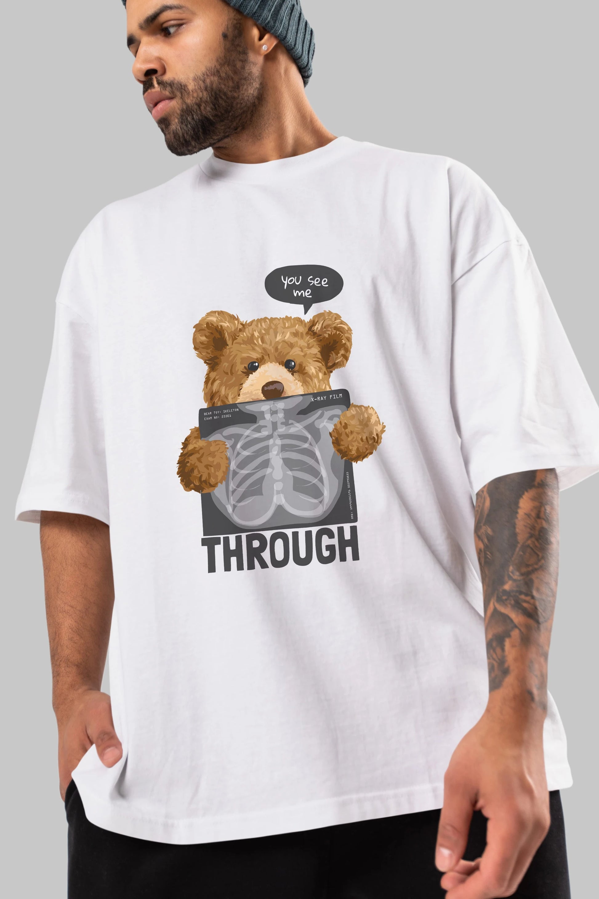 Teddy Bear Trough Ön Baskılı Oversize t-shirt Erkek Kadın Unisex %100 Pamuk