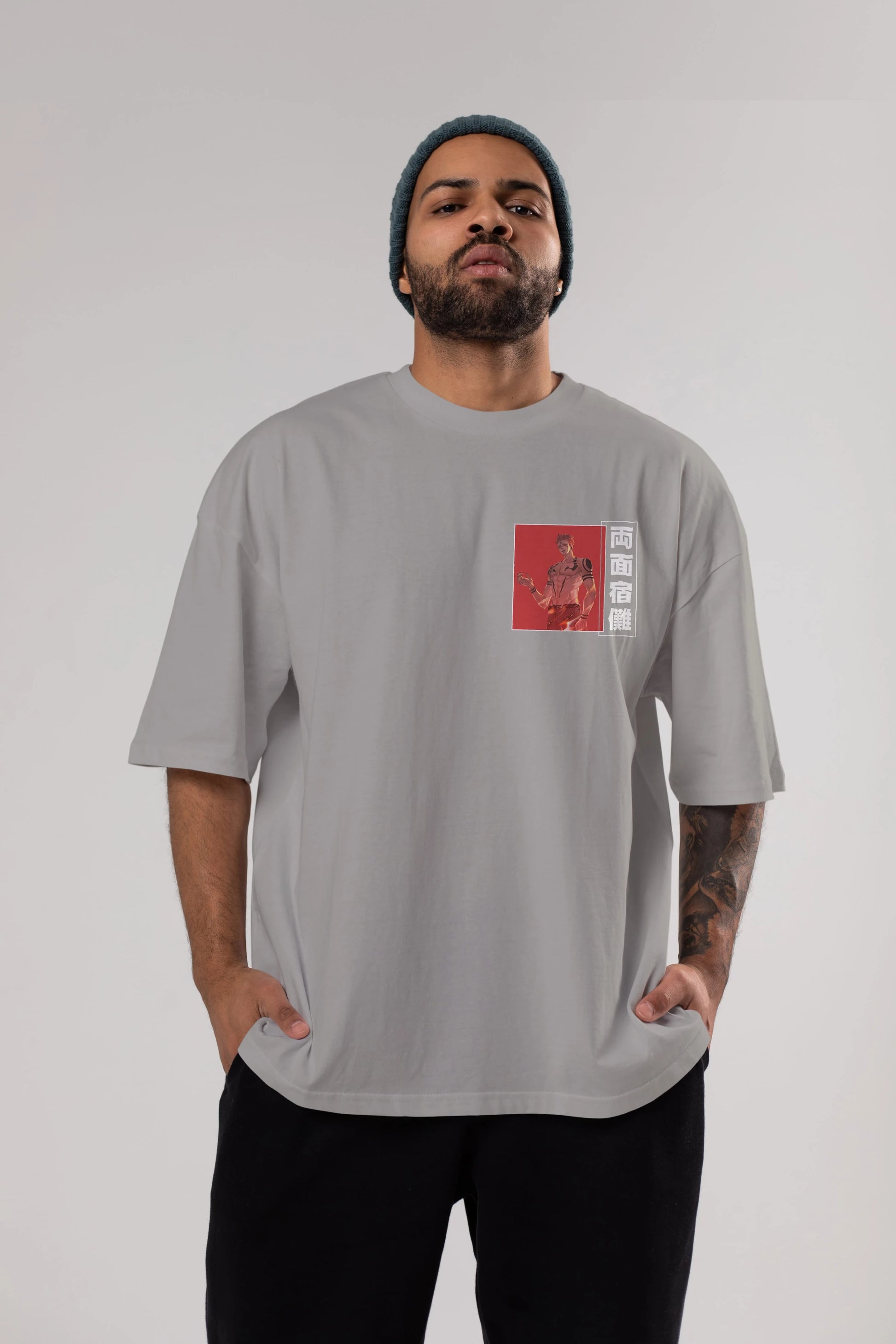 Sukuna Ryoumen 3 Ön Sol Baskılı Oversize t-shirt Erkek Kadın Unisex %100 Pamuk Bisiklet Yaka tişort
