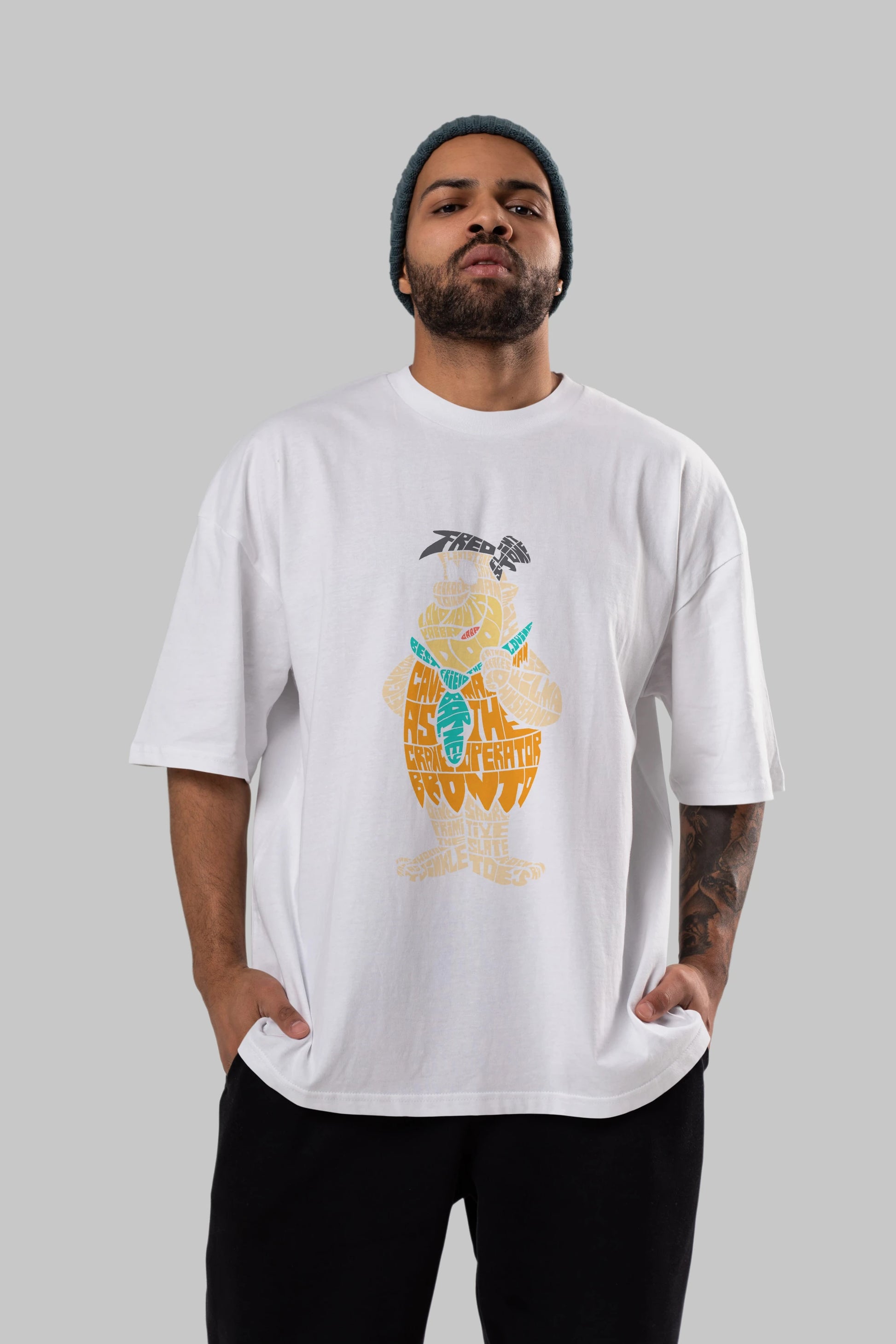 Fred Flintstone Ön Baskılı Oversize t-shirt %100 pamuk Erkek Kadın Unisex