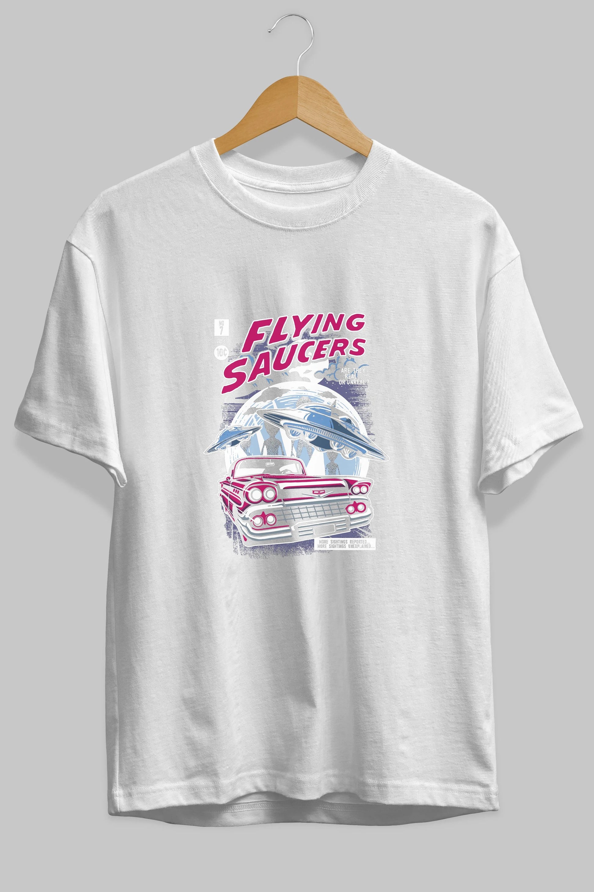 Flying Saucers Ön Baskılı Oversize t-shirt Erkek Kadın Unisex %100 Pamuk tişort