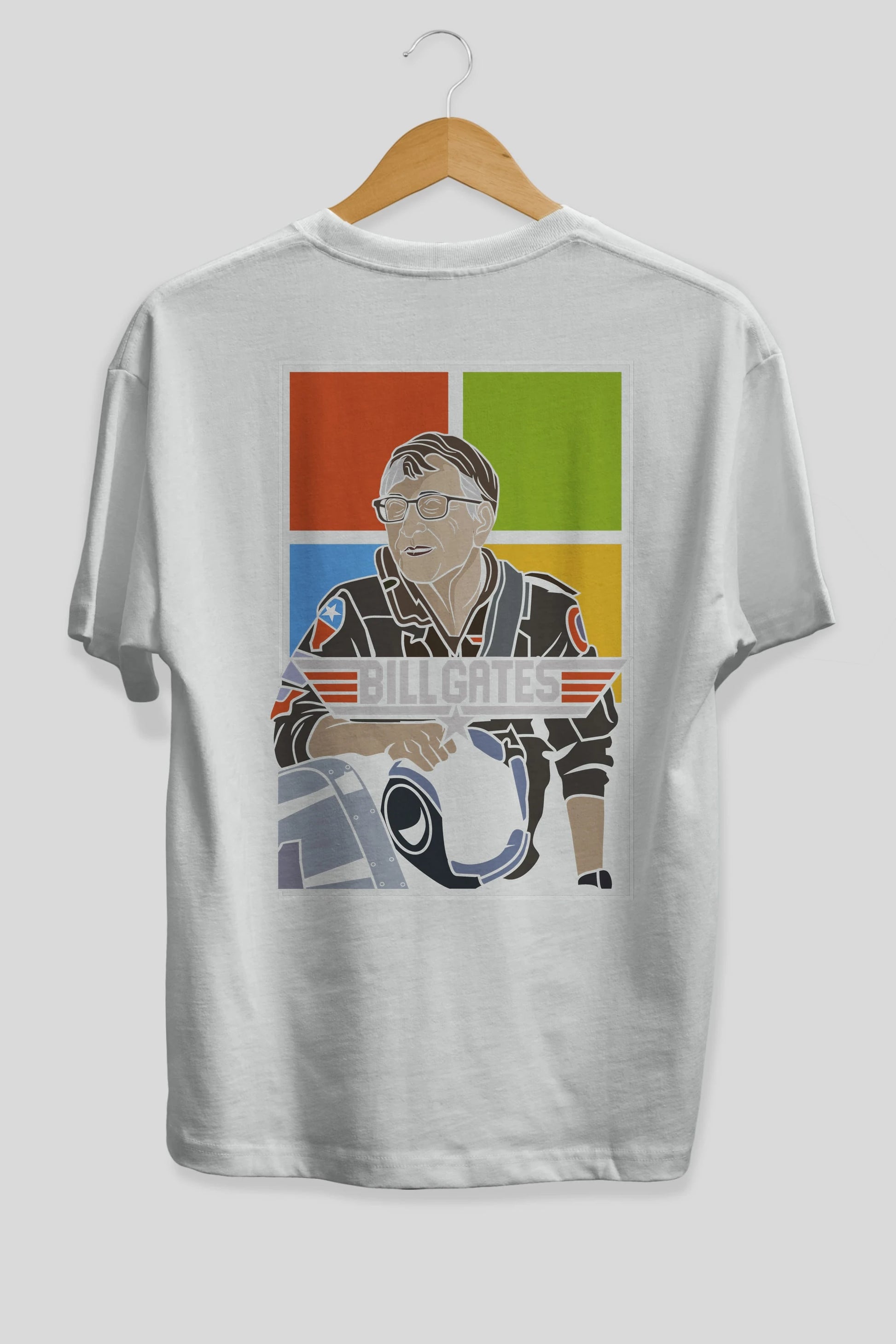 Bill Gates Top Gun Arka Baskılı Oversize t-shirt Erkek Kadın Unisex %100 Pamuk tişort