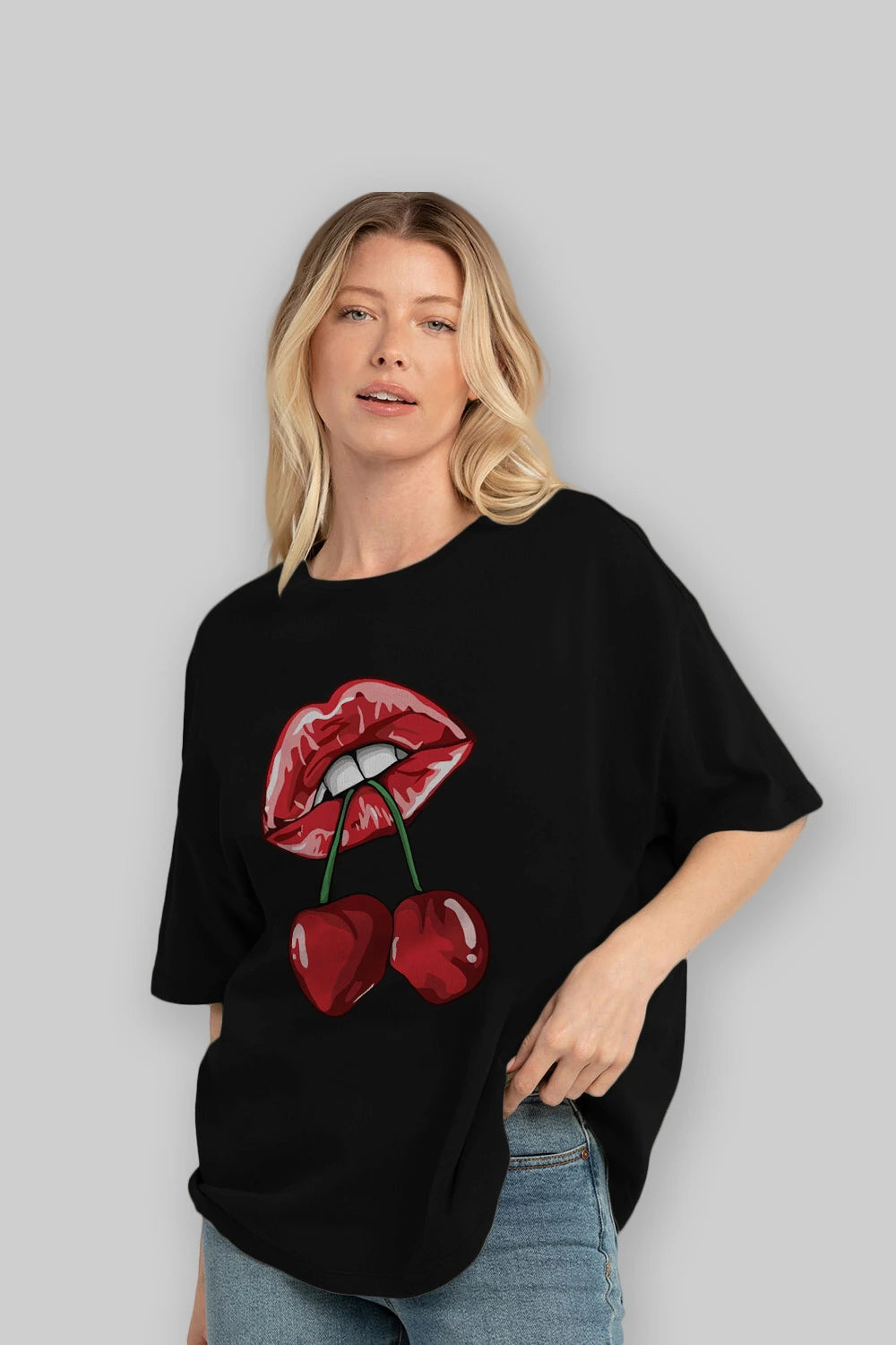 Cherry Cherries 11 Ön Baskılı Oversize t-shirt Erkek Kadın Pamuk Bisiklet Yaka tişort