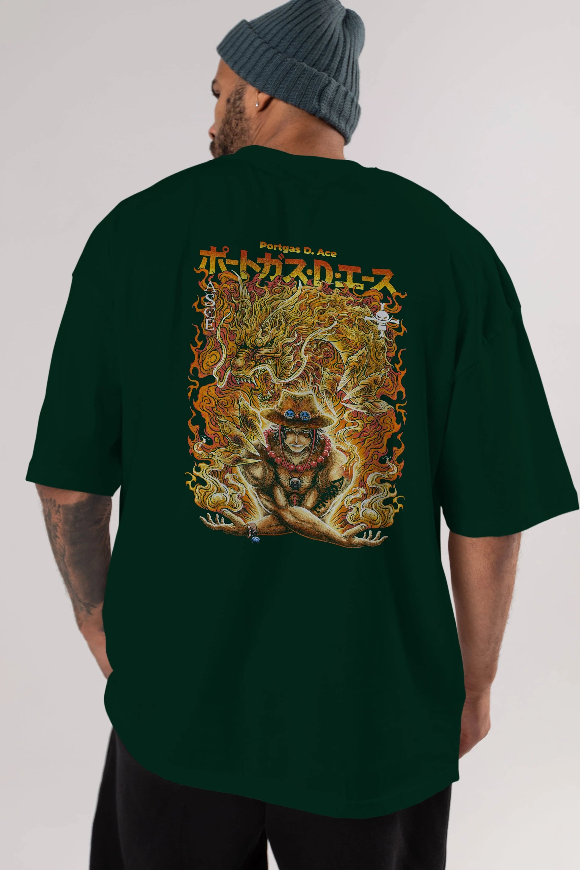 PORTGAS D. ACE Anime Arka Baskılı Oversize t-shirt Erkek Kadın Unisex