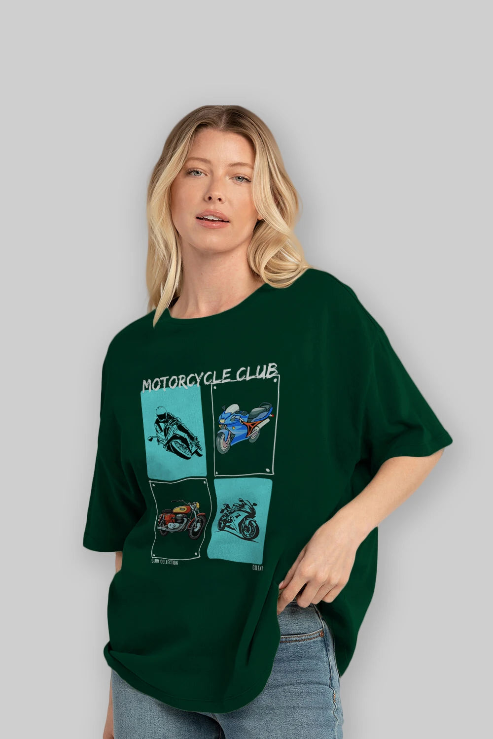 Motorcycle Club ön Baskılı Oversize t-shirt Erkek Kadın %100 Pamuk Bisiklet Yaka tişort