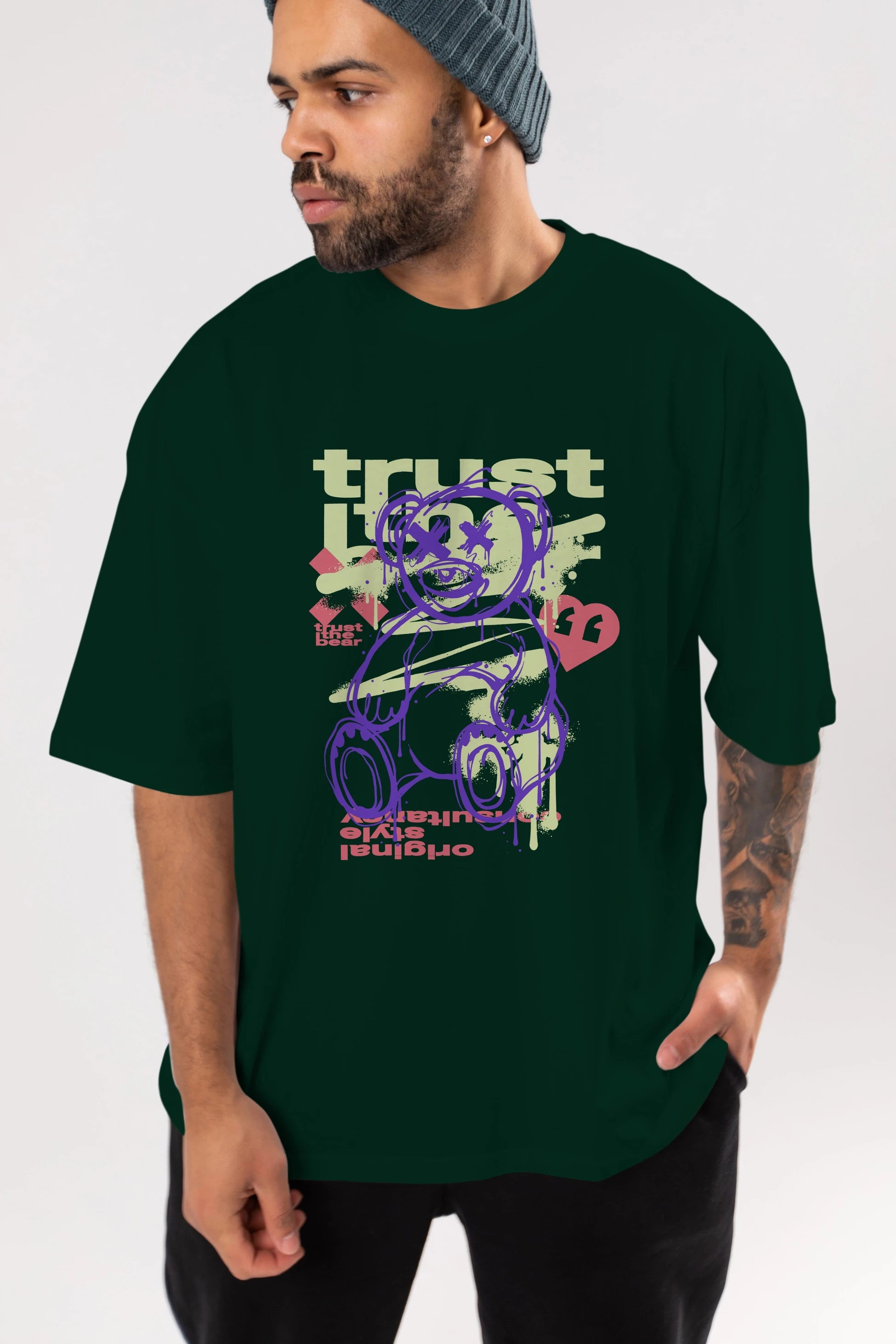 Trust The Bear 3 Ön Baskılı Oversize t-shirt Erkek Kadın Unisex