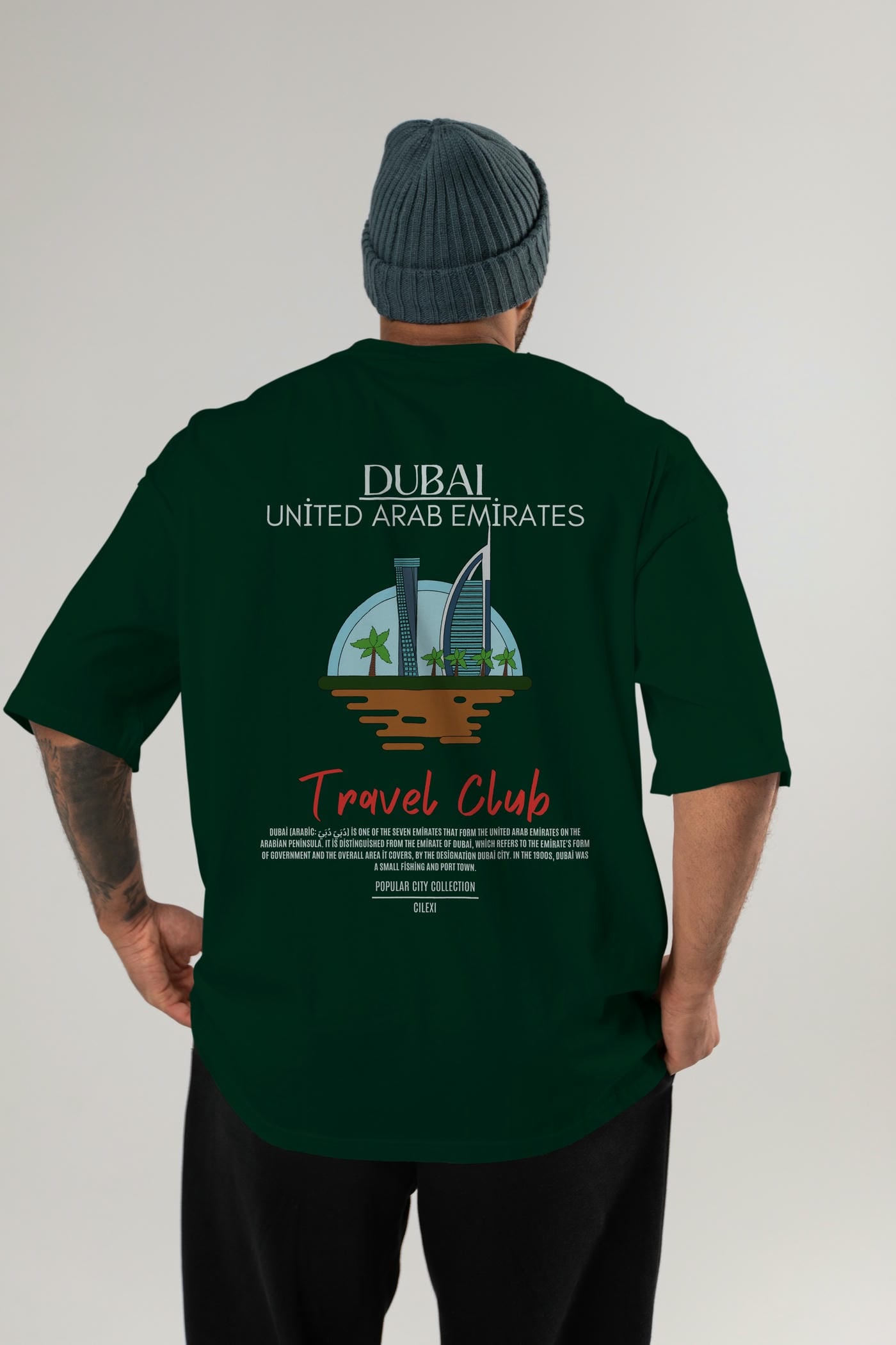 Dubai United Arab Emirates Arka Baskılı Oversize t-shirt Erkek Kadın Pamuk Bisiklet Yaka tişort