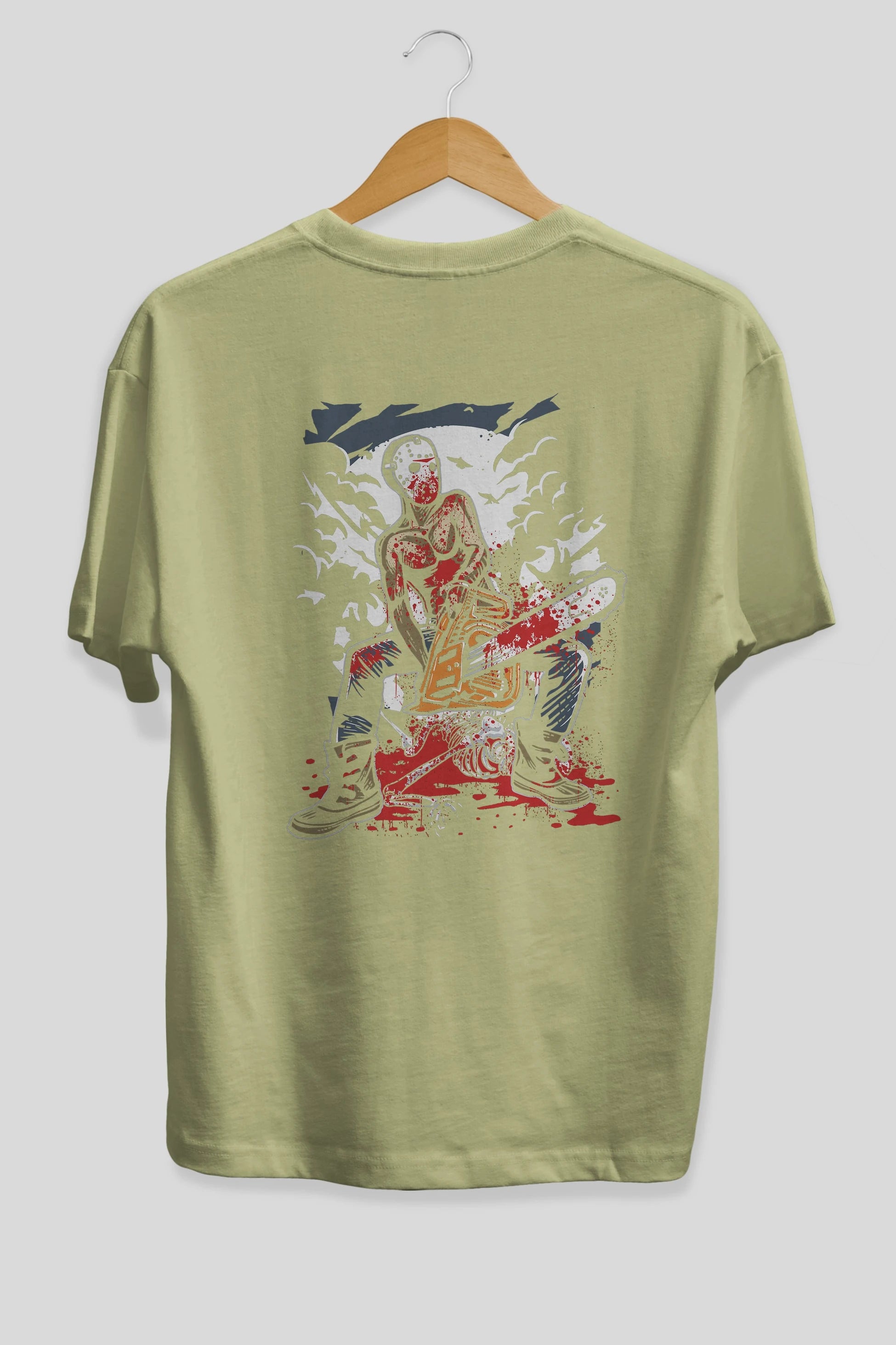 Chainsaw Killer Arka Baskılı Oversize t-shirt Erkek Kadın Unisex %100 Pamuk