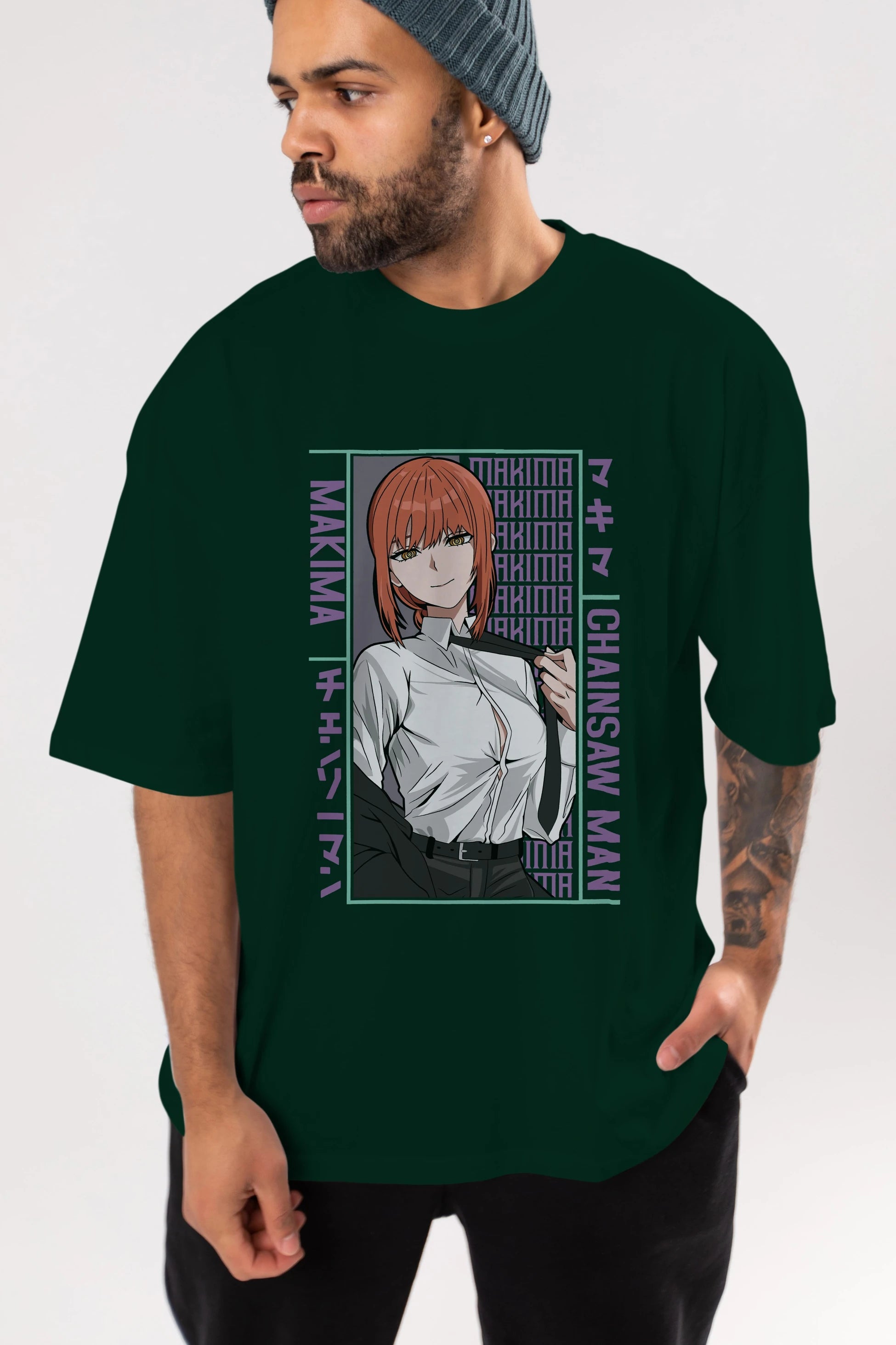 Makima Chain Saw Man Anime Ön Baskılı Oversize t-shirt %100 pamuk Erkek Kadın Unisex