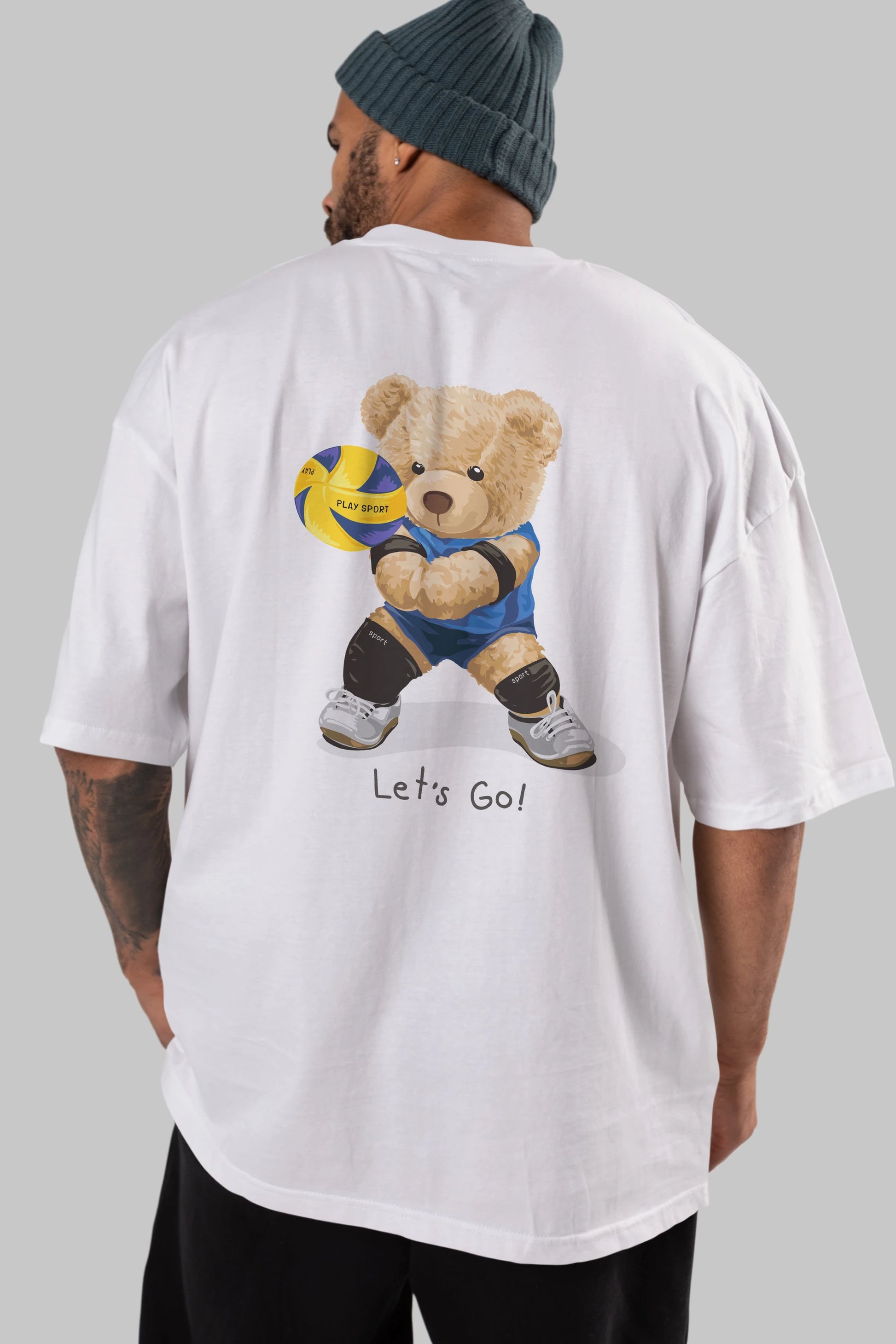 Teddy Bear Lets Go Arka Baskılı Oversize t-shirt Erkek Kadın Unisex %100 Pamuk