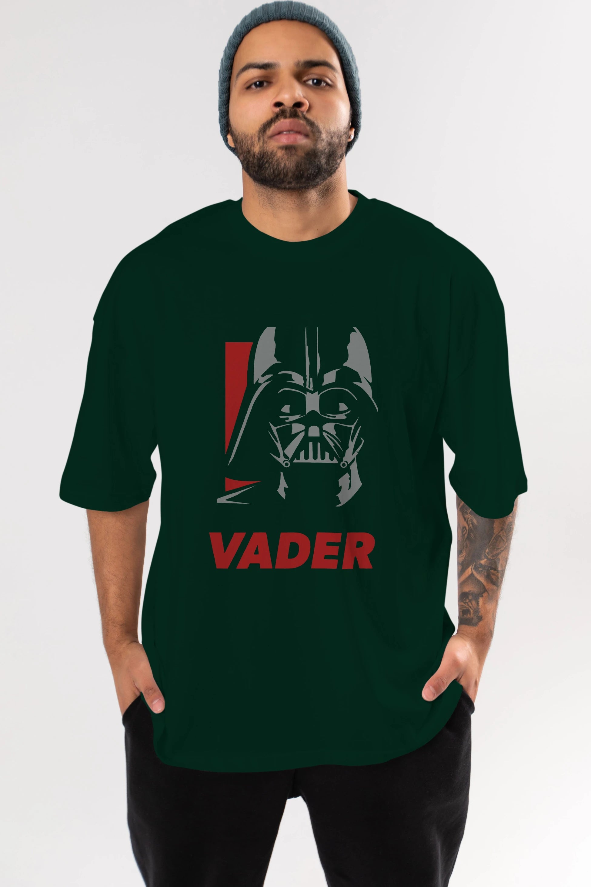Darth Vader Ön Baskılı Oversize t-shirt Erkek Kadın Unisex %100 Pamuk Bisiklet Yaka tişort
