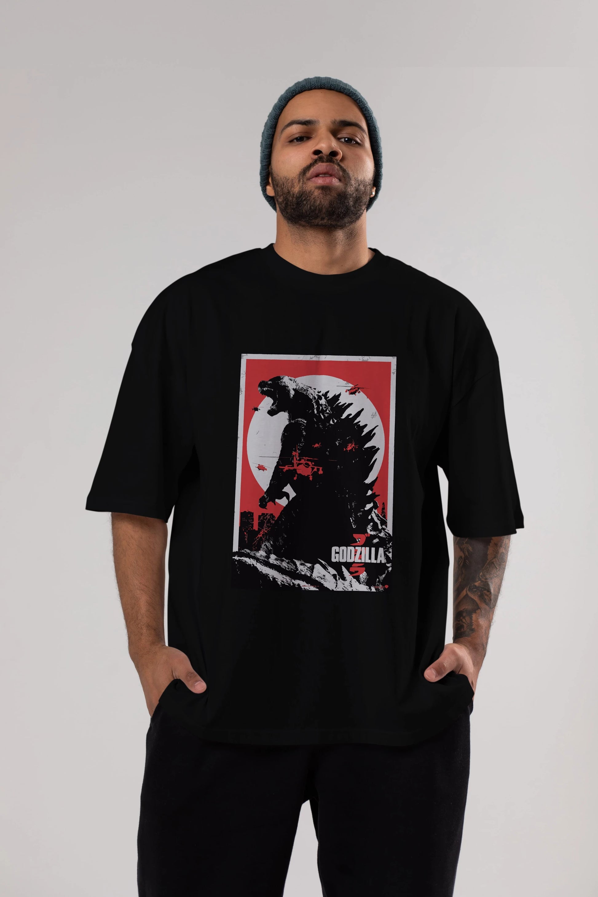 Godzilla (2) Ön Baskılı Oversize t-shirt Erkek Kadın Unisex %100 Pamuk Bisiklet Yaka tişort