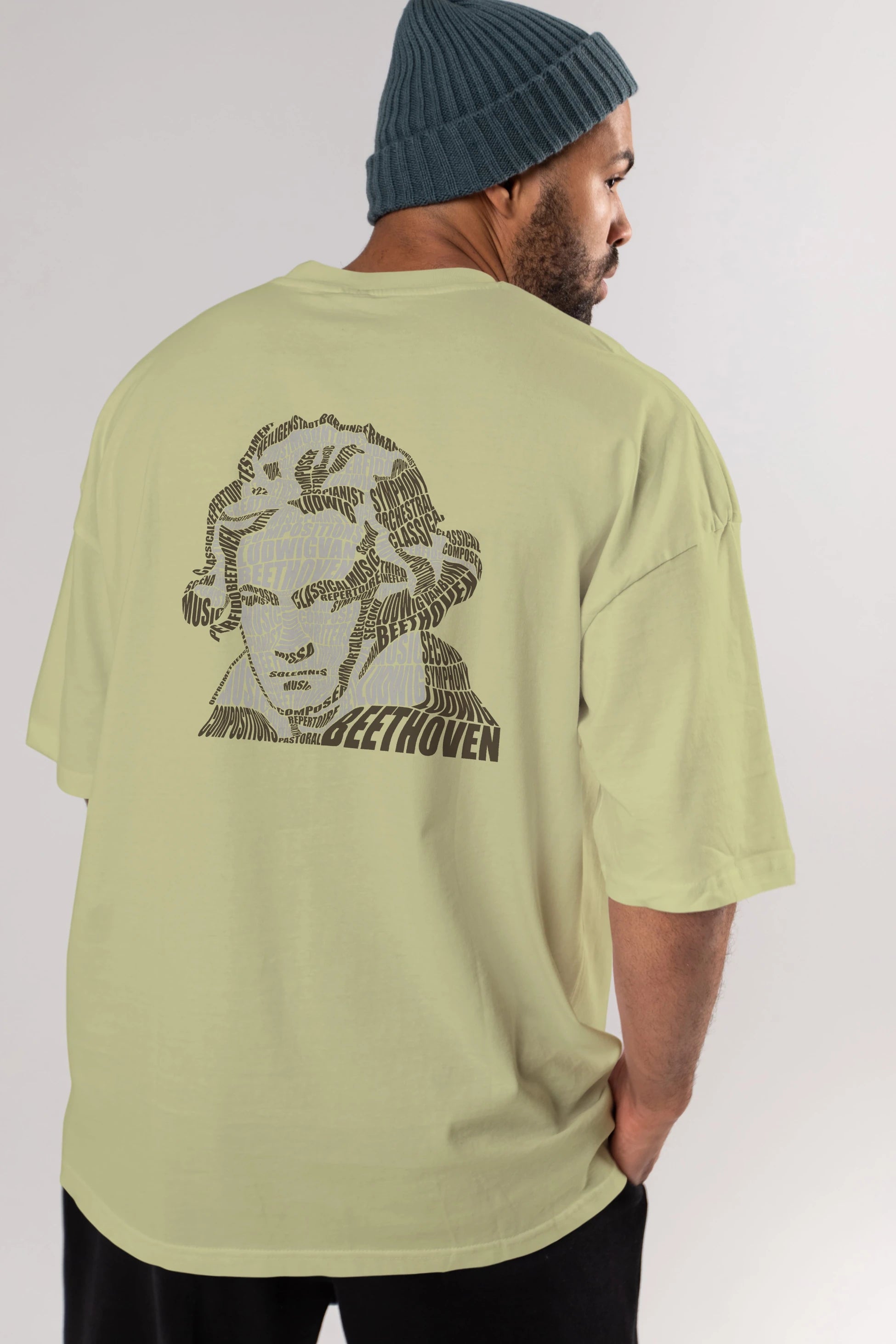 Ludwig van Beethoven Calligram Arka Baskılı Oversize t-shirt %100 pamuk Erkek Kadın Unisex