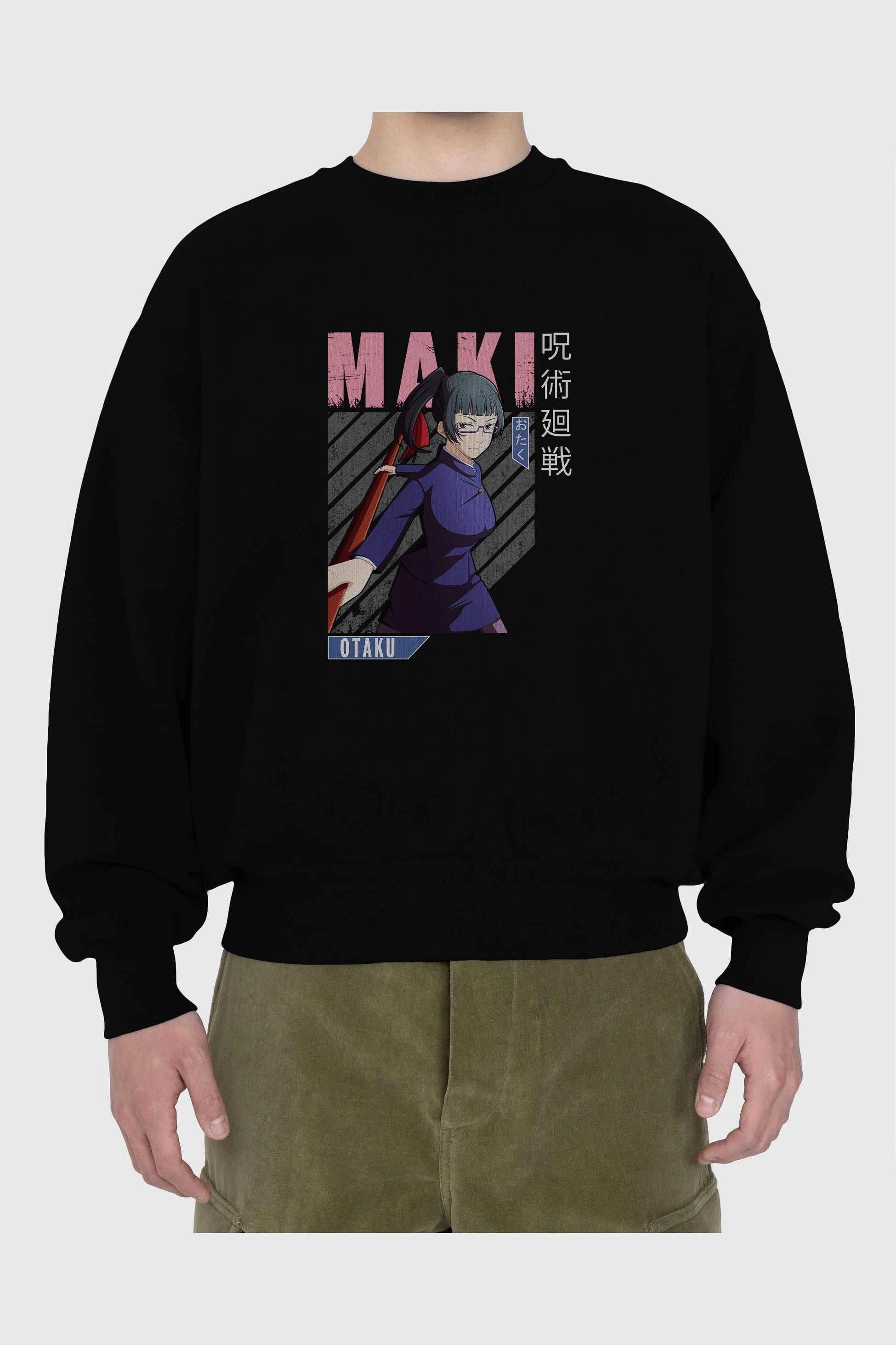 Maki Zenin CHAINSAWMAN Anime Ön Baskılı Oversize Sweatshirt Erkek Kadın Unisex